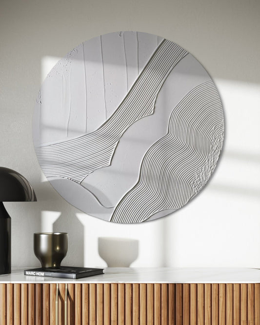 HARMONY I round textured wall art in soft neutral tones