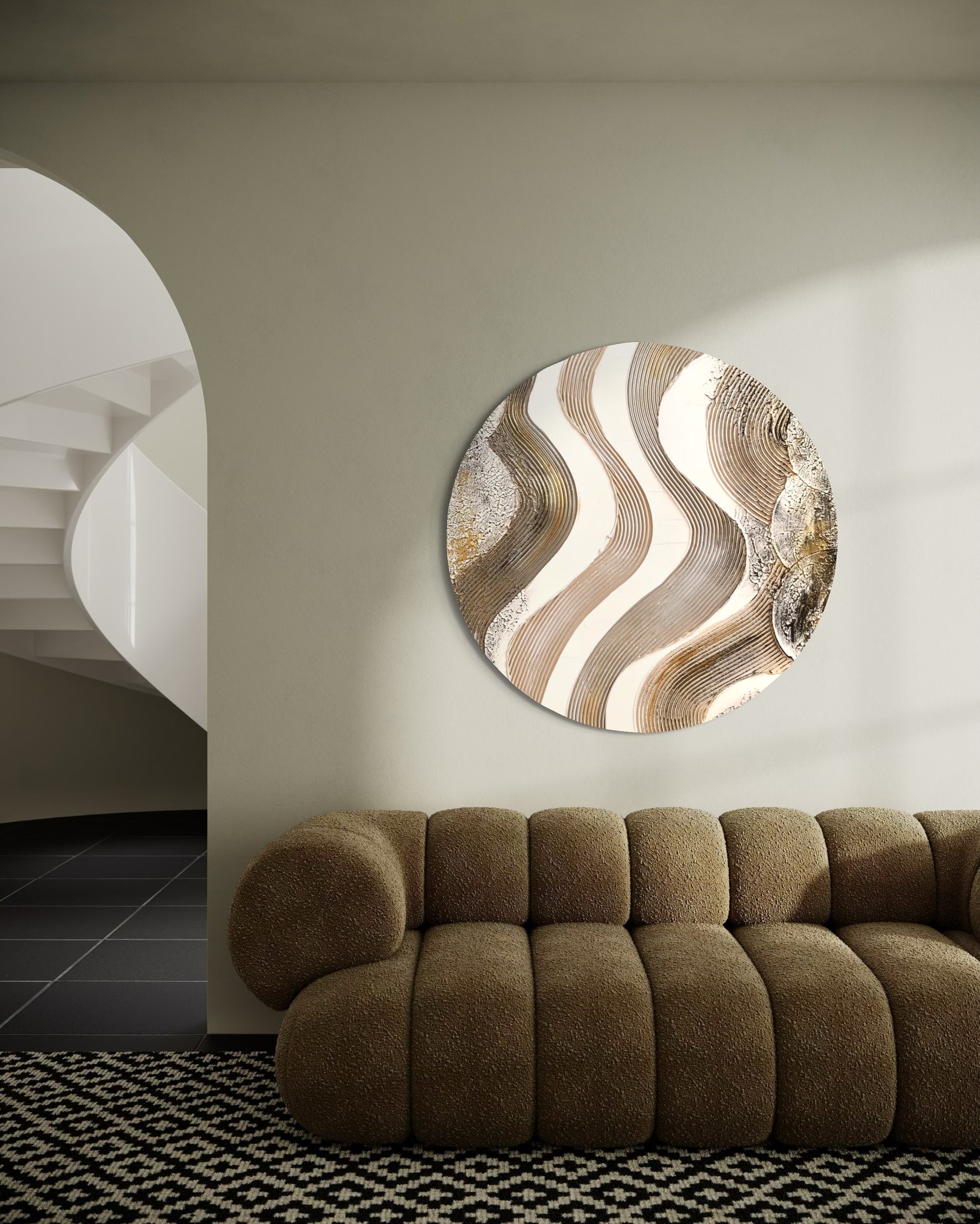 HARMONY I round textured wall art in soft neutral tones