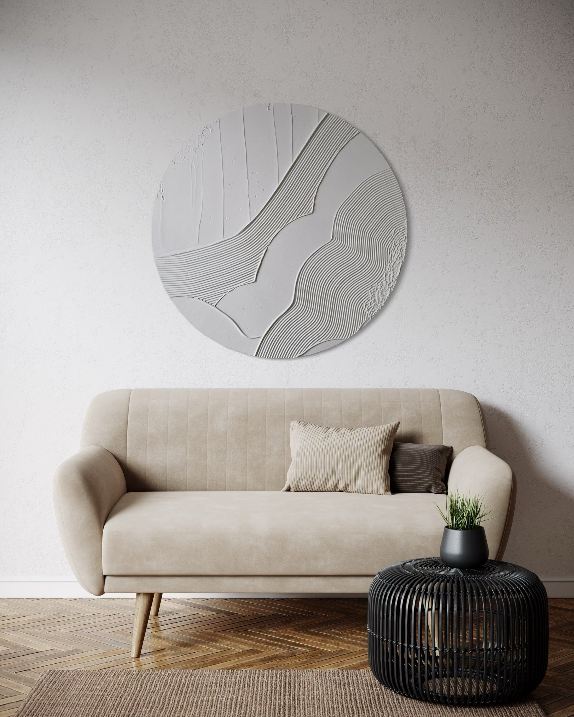 HARMONY white textured plaster art in modern interior