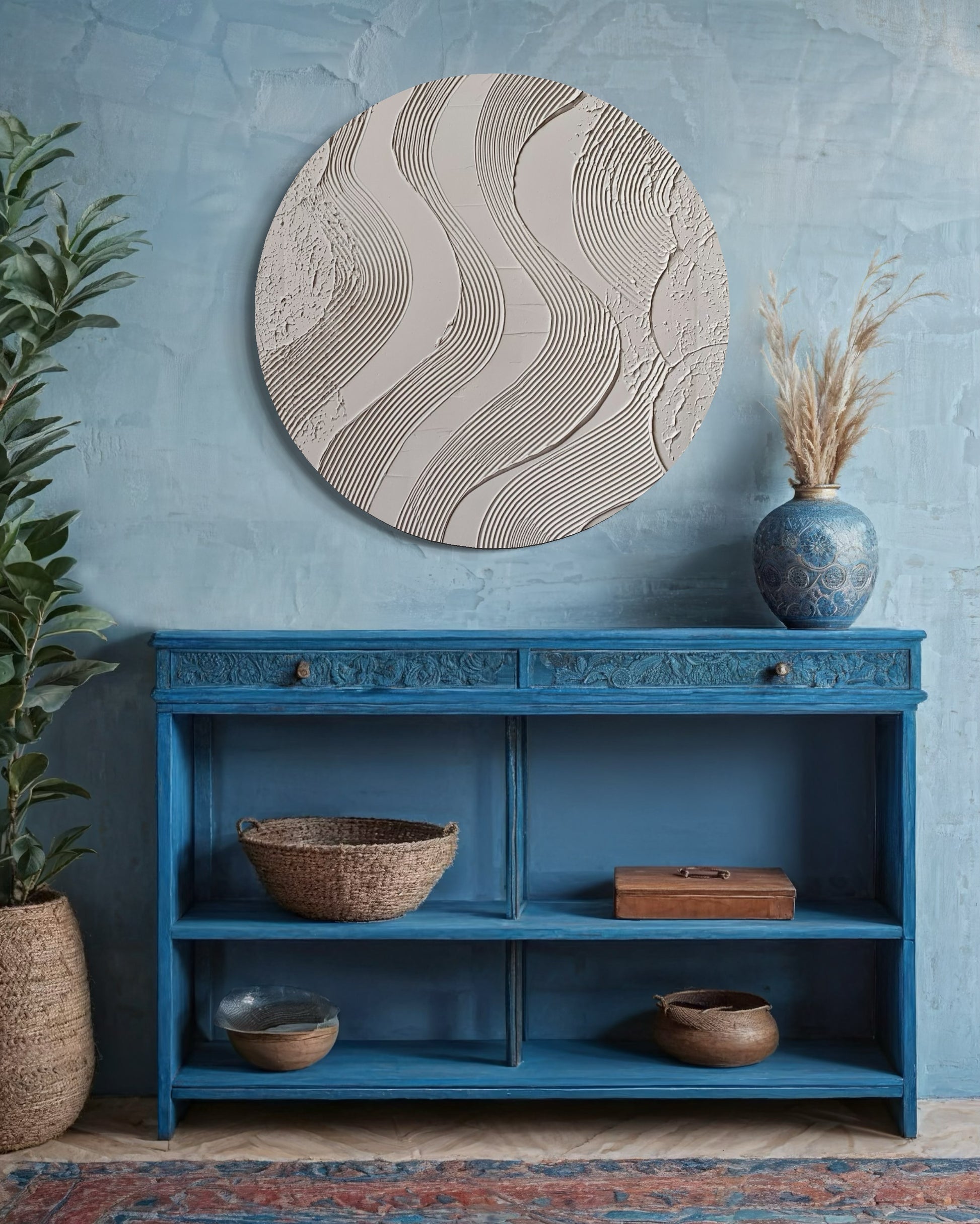 HARMONY I round textured wall art in soft neutral tones