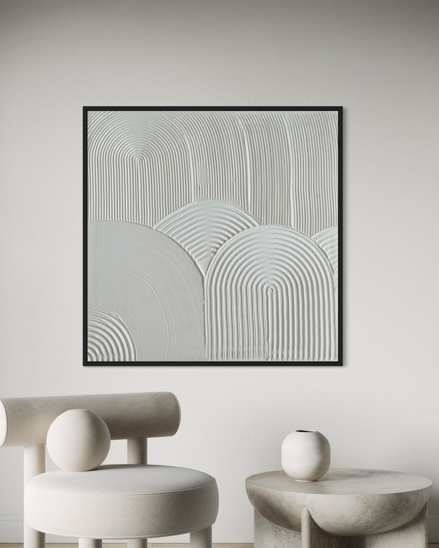 White textured wall art, for modern, minimalist, contemporary home interior. Abstract original painting made on stretched ready to hang canvas.

