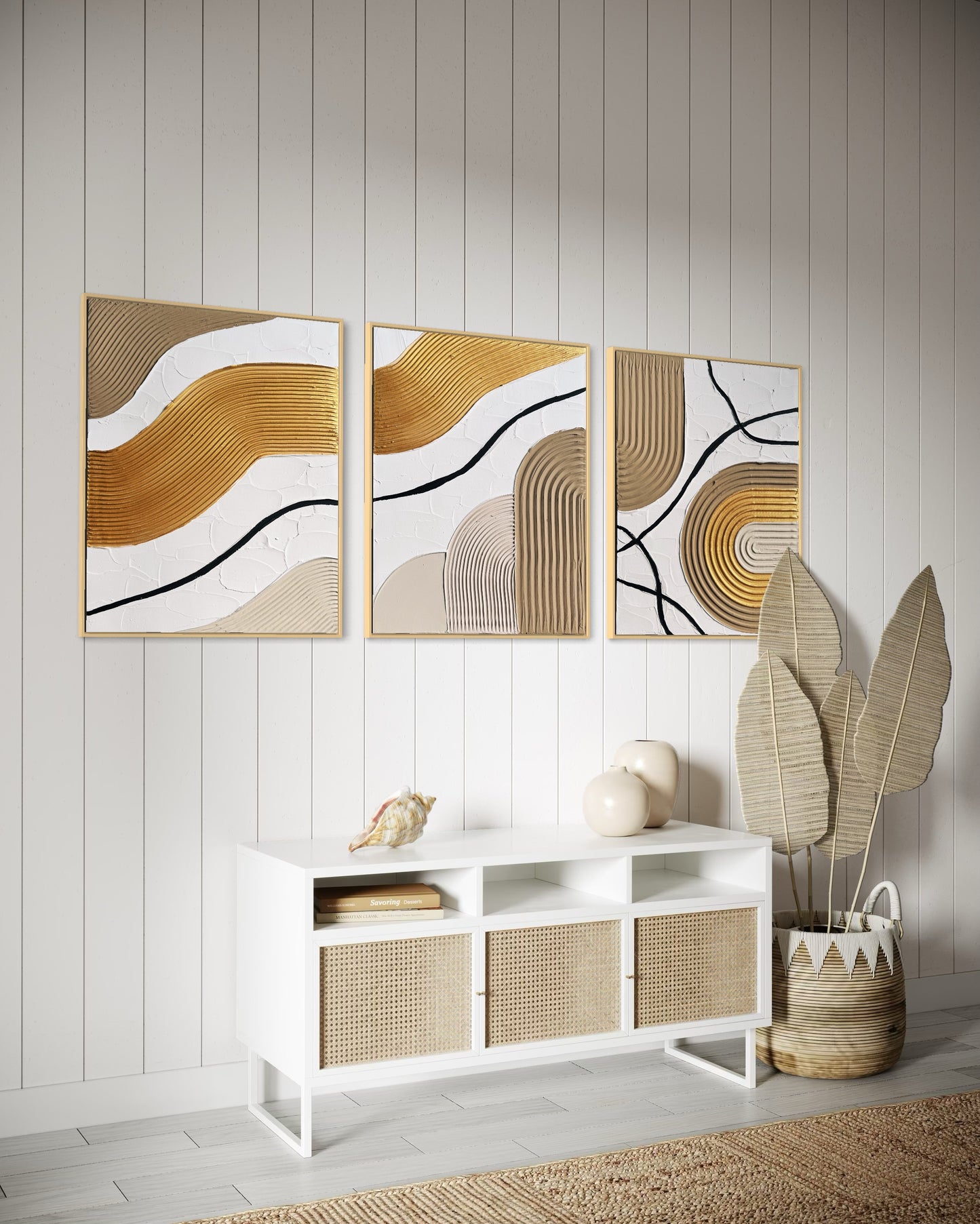 SET OF 3 ERIS Beige and Gold