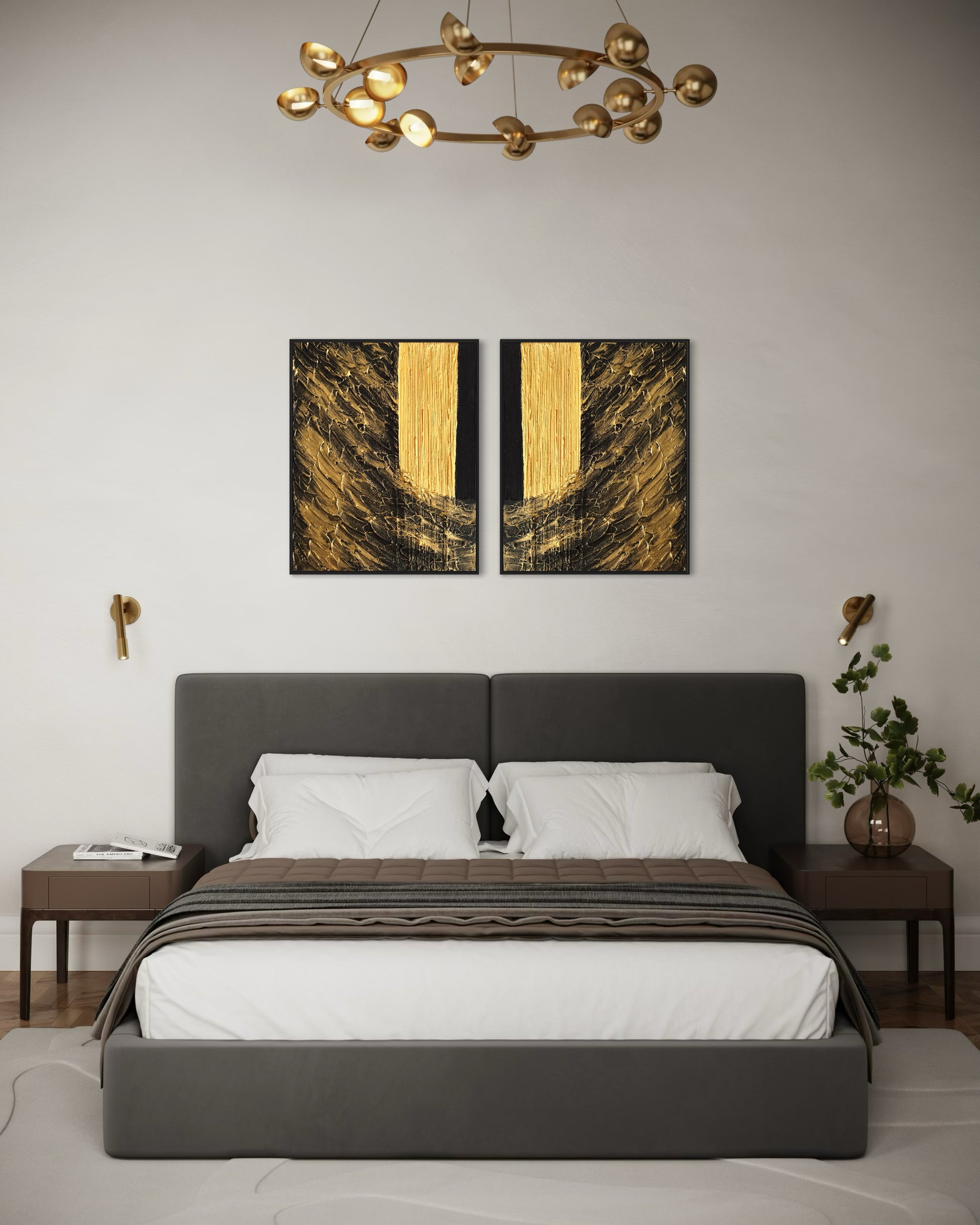 Abstract art for modern homes, textured wall art, black and gold painting