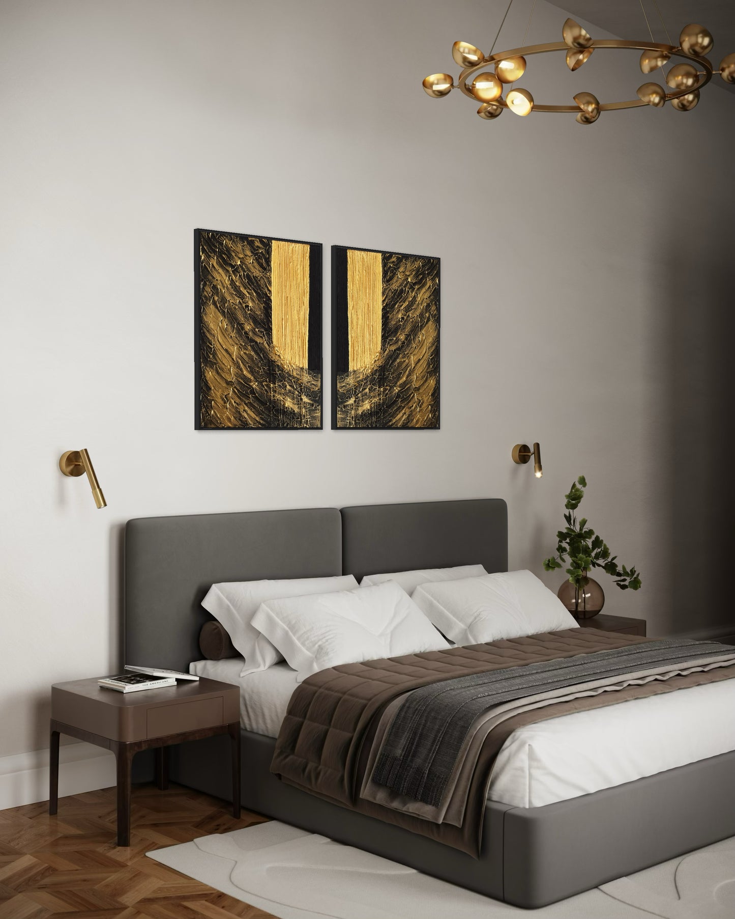 Abstract art for modern homes, textured wall art, black and gold painting