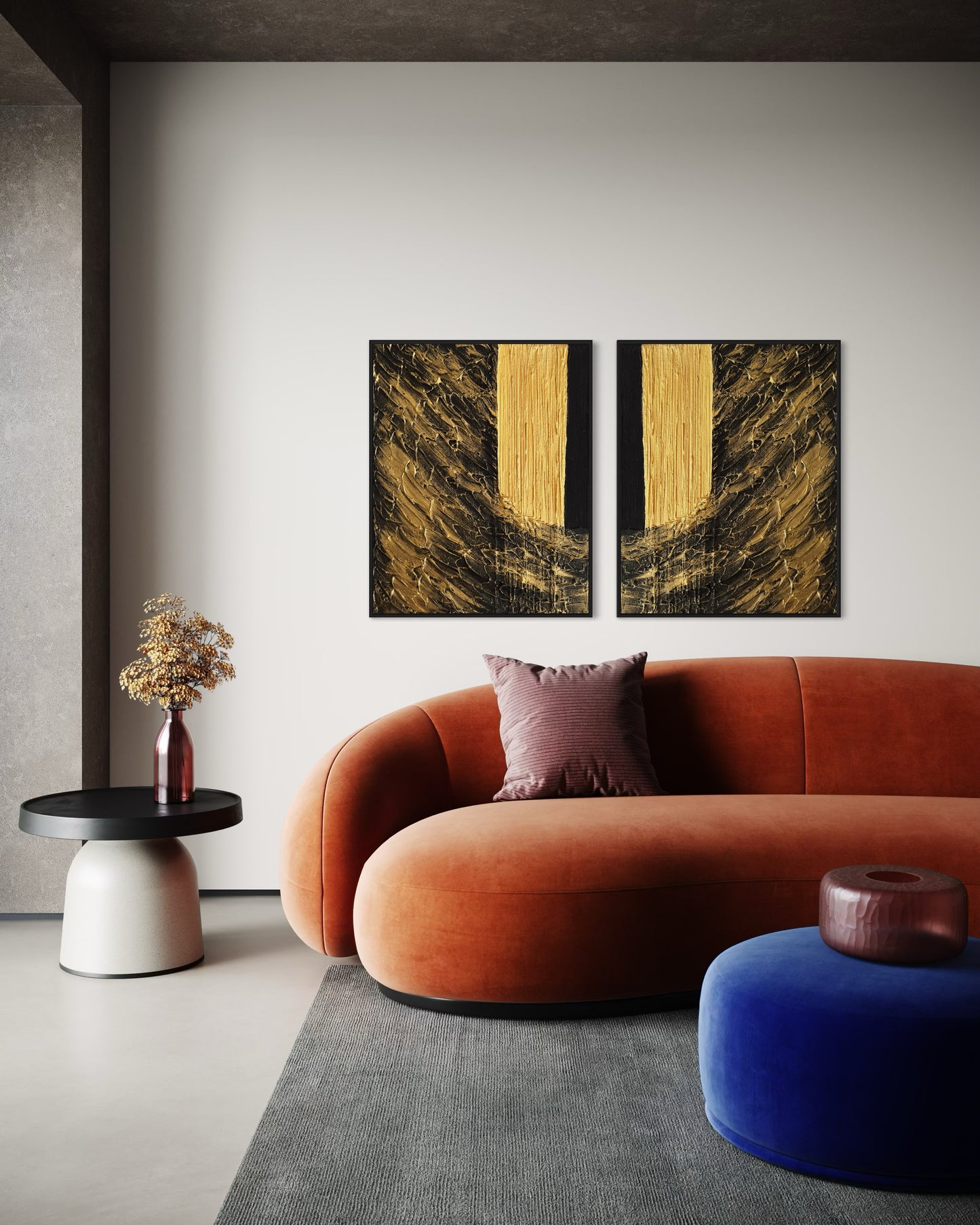 Abstract art for modern homes, textured wall art, black and gold painting