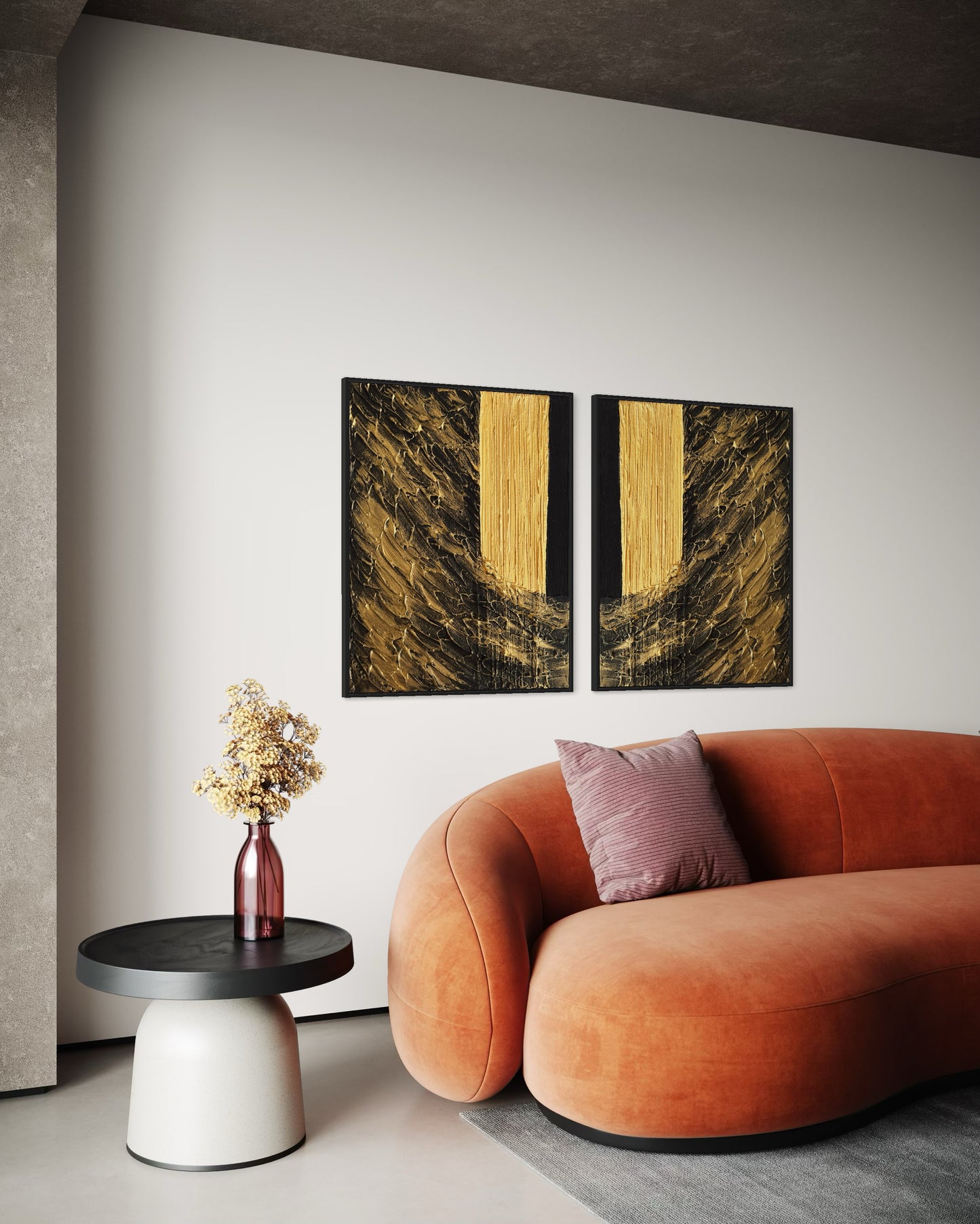 Abstract art for modern homes, textured wall art, black and gold painting