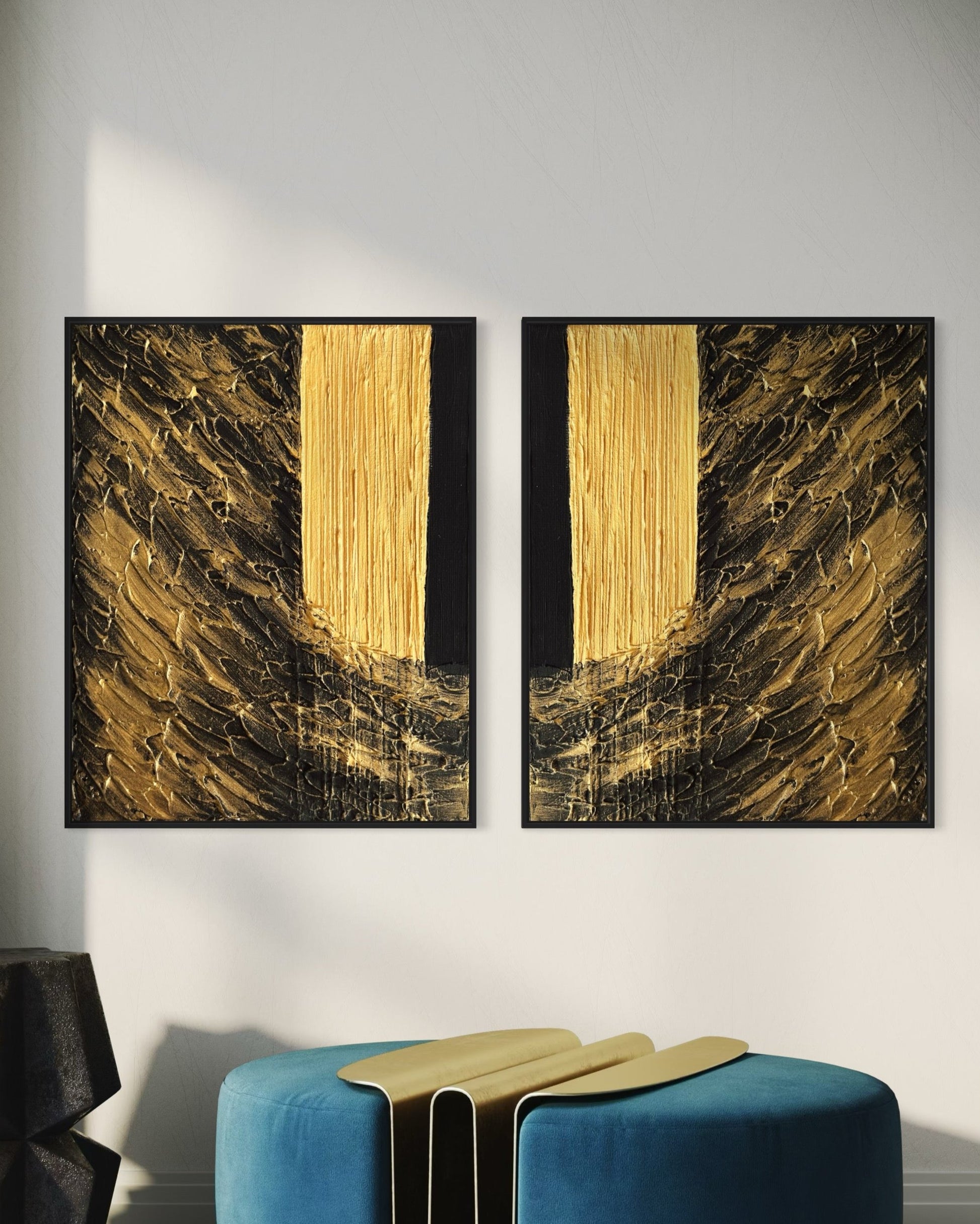 Abstract art for modern homes, textured wall art, black and gold painting