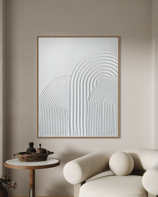 white textured minimalist art. Abstract modern painting made on ready to hang canvas. Ideal for modern, minimalist, contemporary home interior.