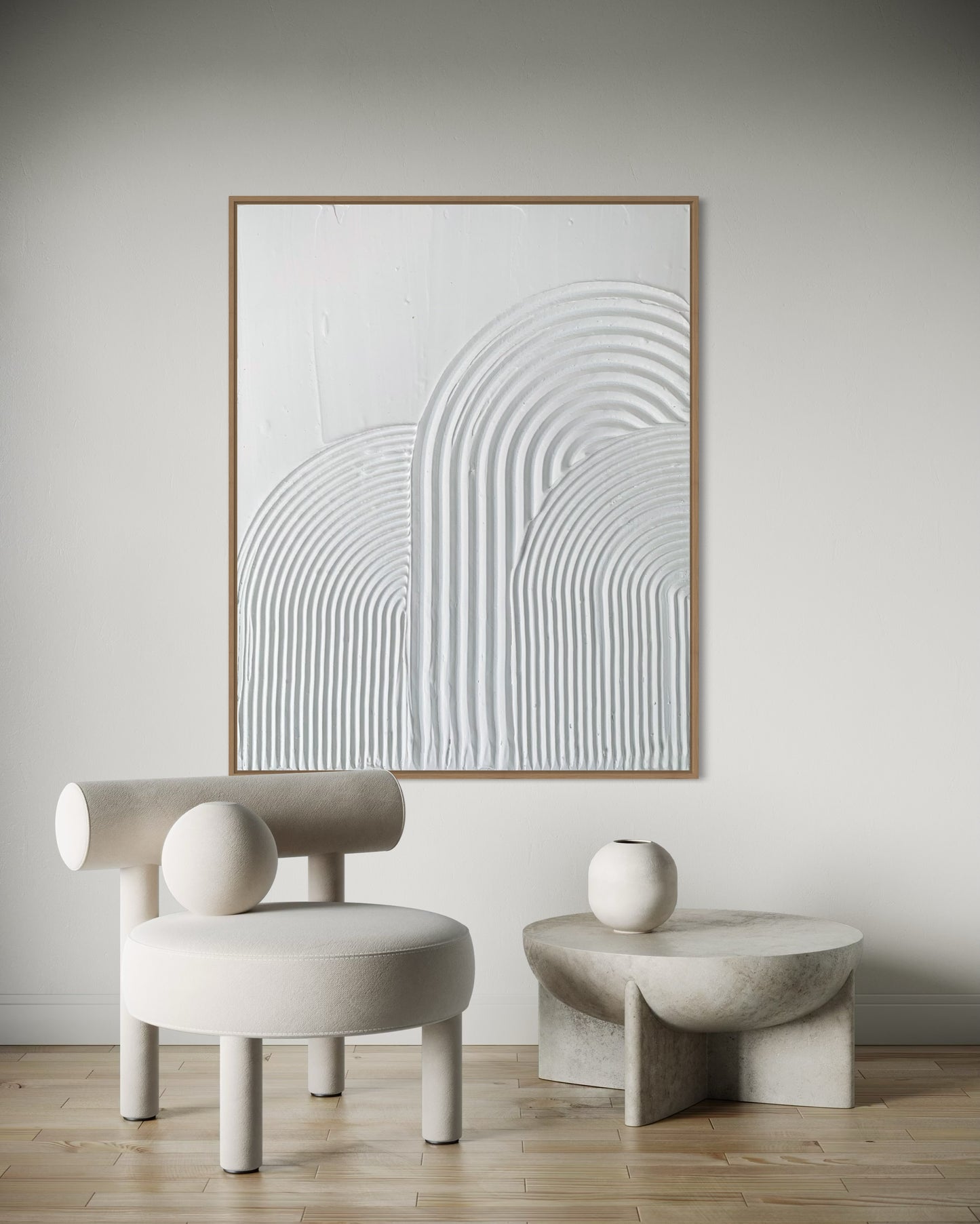 white textured minimalist art. Abstract modern painting made on ready to hang canvas. Ideal for modern, minimalist, contemporary home interior.