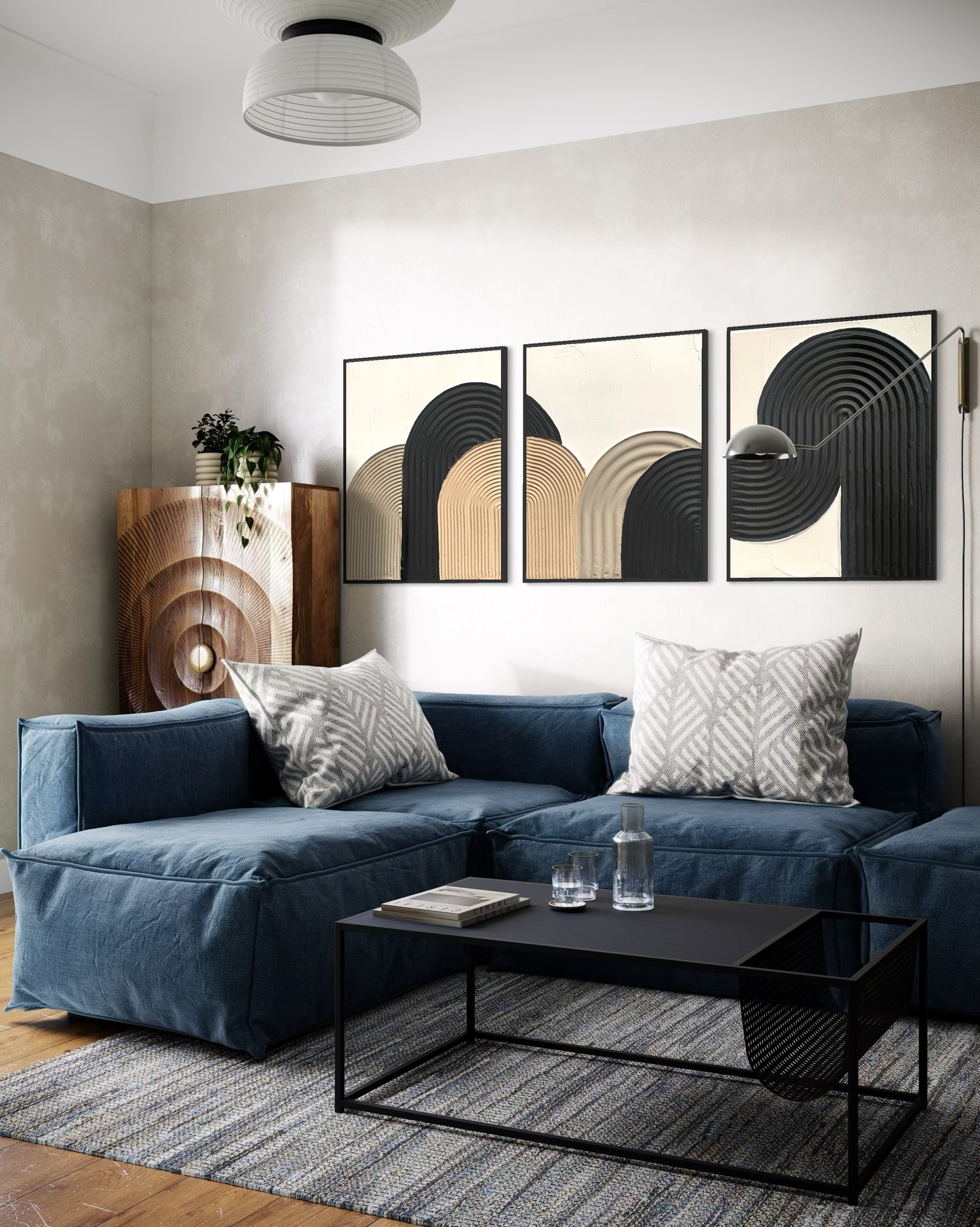 ZEN ARCH set of three in elegant beige, black, and white tones – a minimalist and modern collection of textured artworks designed to bring warmth, balance, and sophistication to any interior