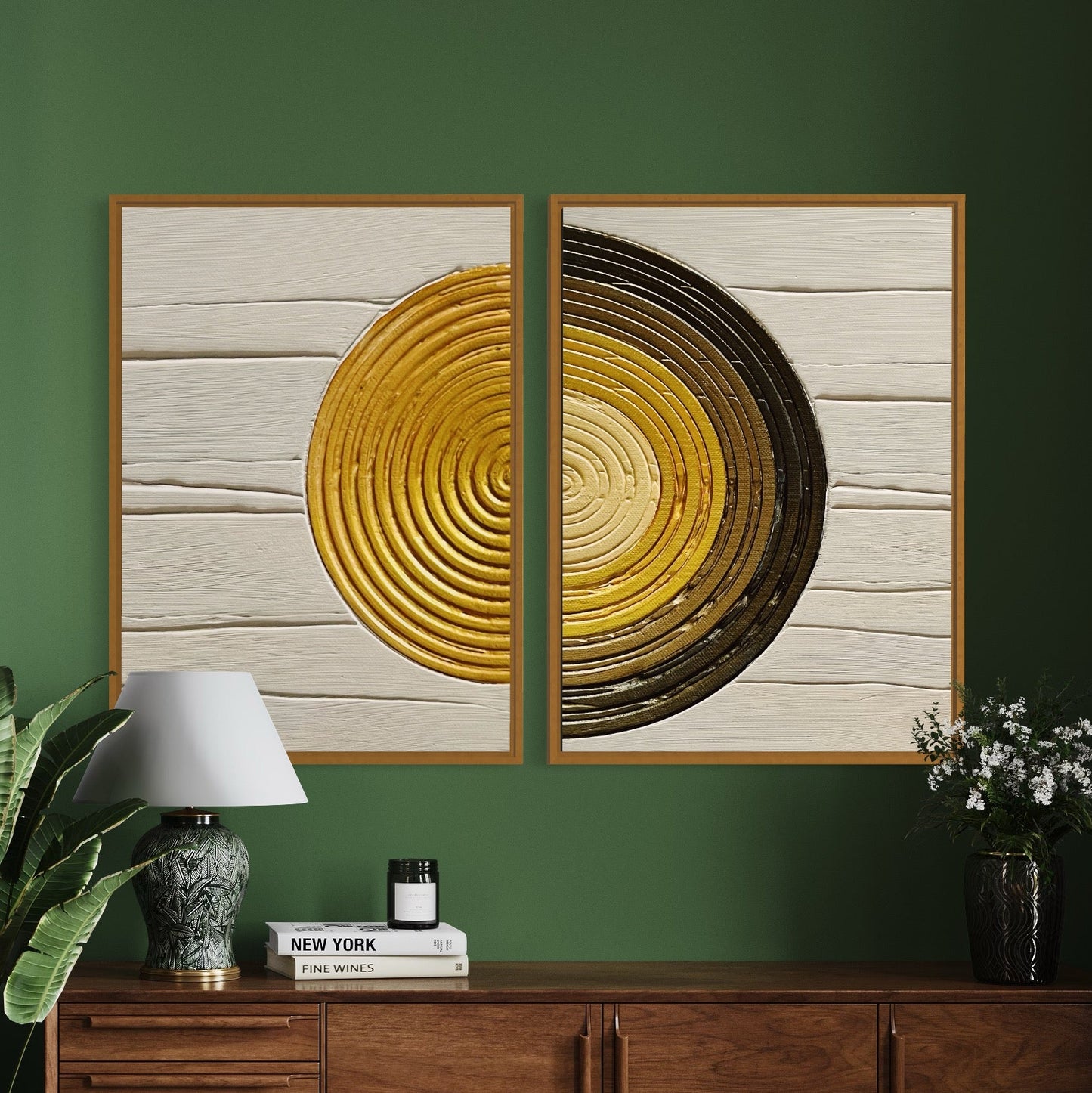 SAULE textured wall art in beige and gold. Modern abstract set of 2. 