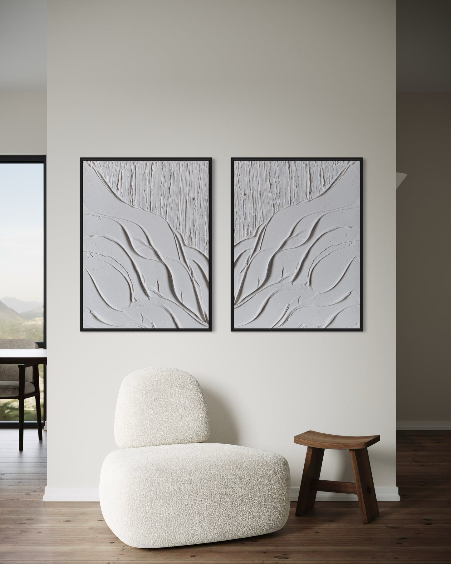 Minimalist textured wall art set
Modern 3D canvas duo
Neutral abstract art pieces
Contemporary textured wall decor
Unique handmade art for living room
Large wall art for minimalist interiors
Abstract diptych canvas set