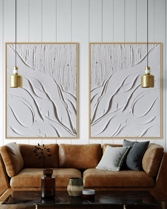 Minimalist textured wall art set
Modern 3D canvas duo
Neutral abstract art pieces
Contemporary textured wall decor
Unique handmade art for living room
Large wall art for minimalist interiors
Abstract diptych canvas set