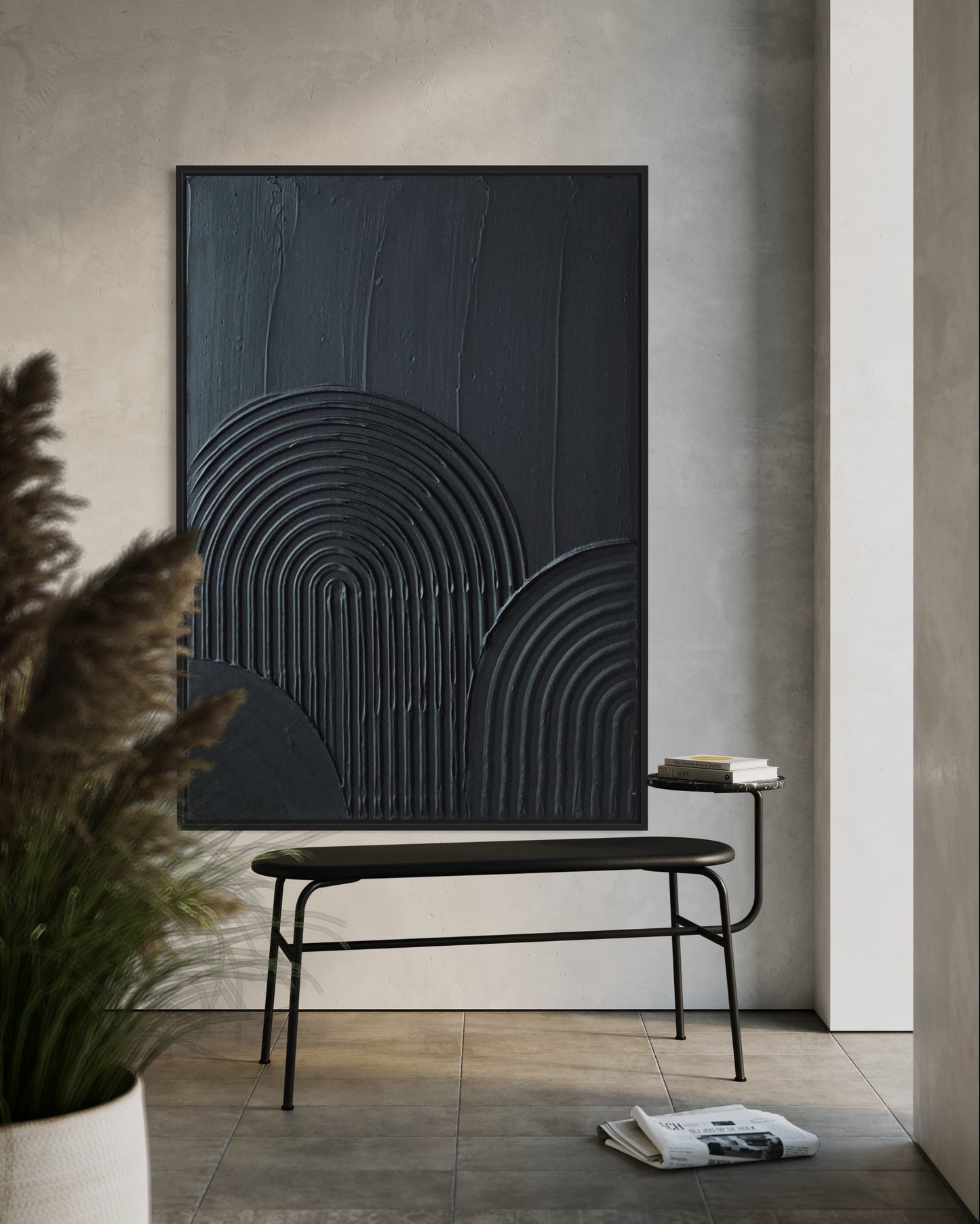 Black modern textured wall art, minimalist abstract wall decor, contemporary wall art