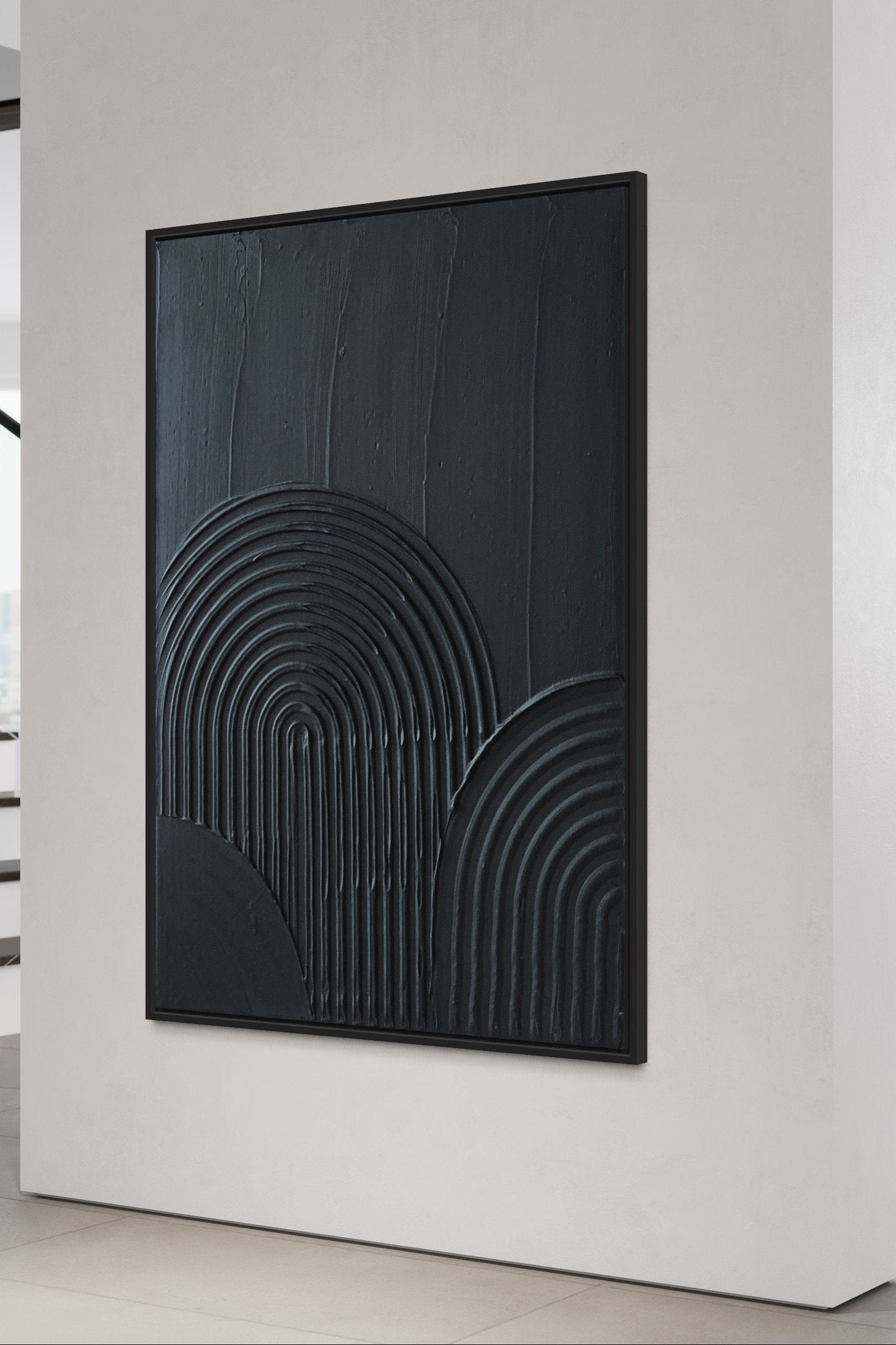 Black modern textured wall art, minimalist abstract wall decor, contemporary wall art