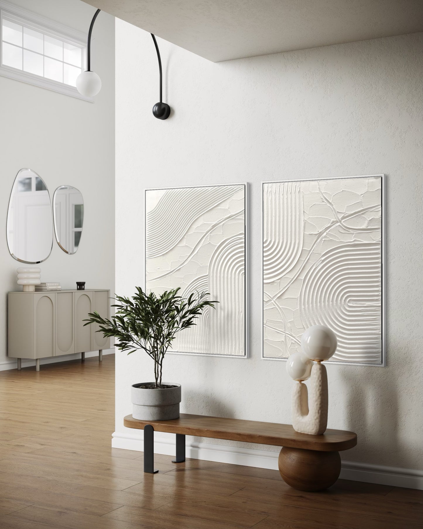 Minimalist white textured canvas art ERIS – handmade abstract diptych