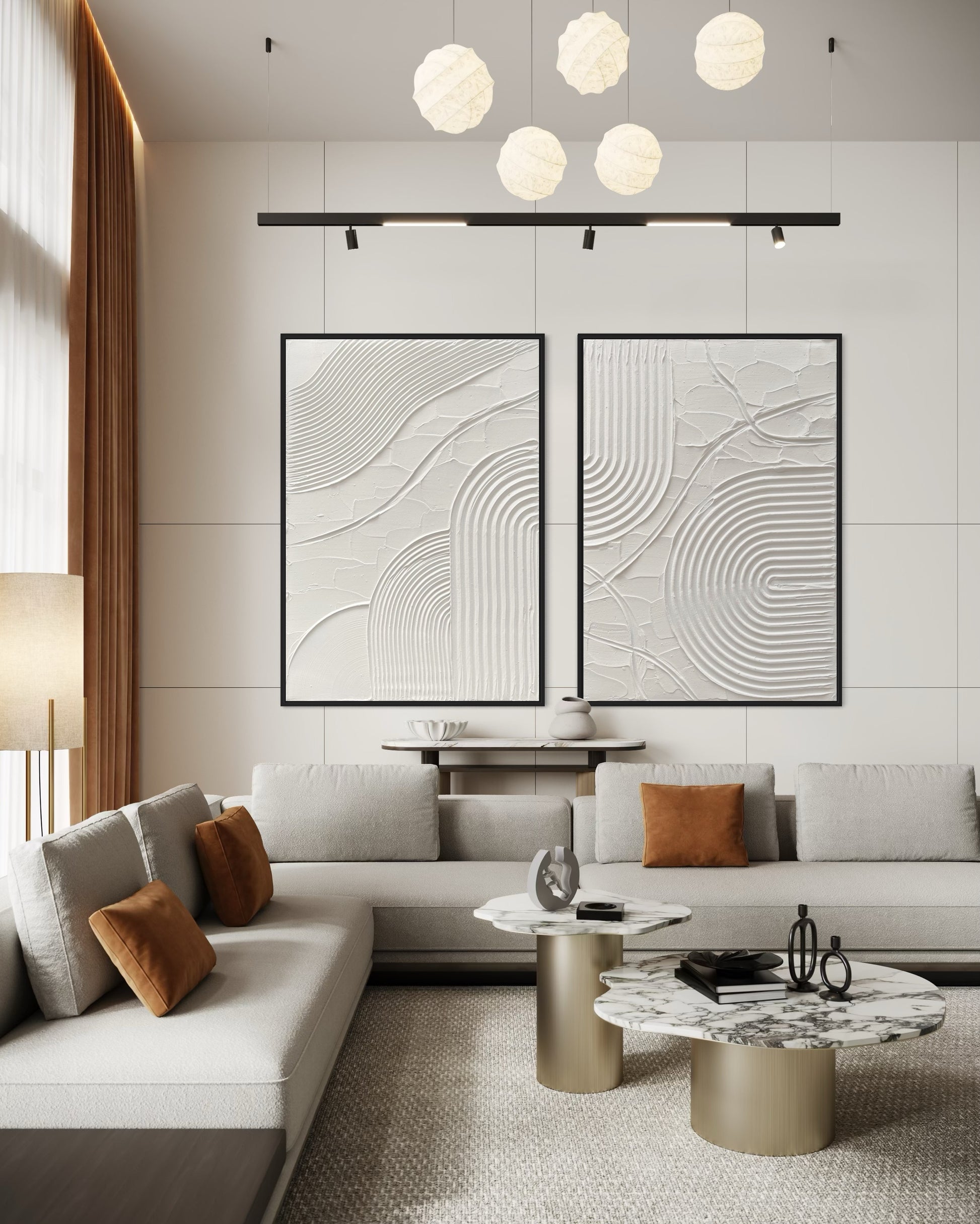 ERIS diptych – modern white textured wall art on canvas