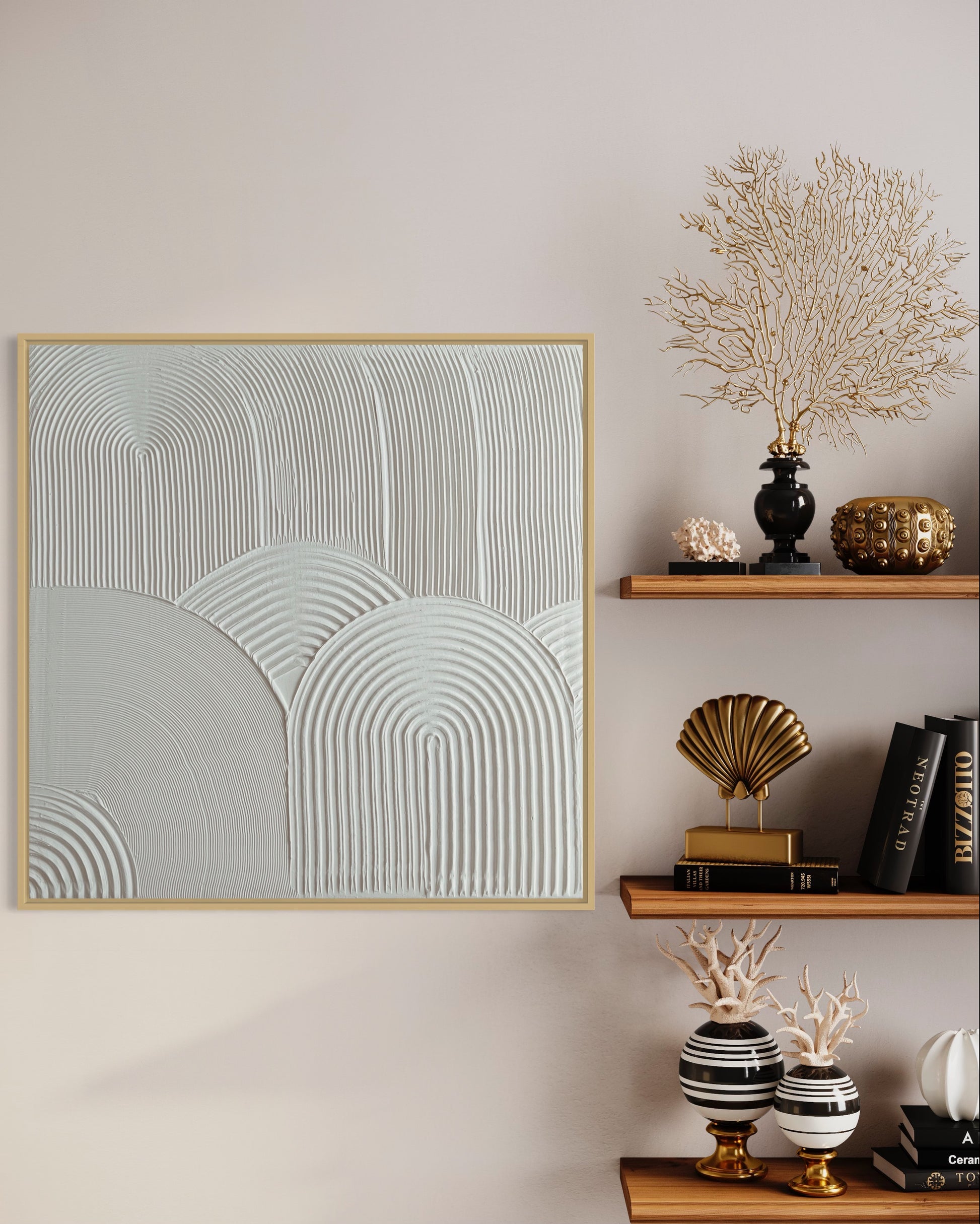 White textured wall art, for modern, minimalist, contemporary home interior. Abstract original painting made on stretched ready to hang canvas.