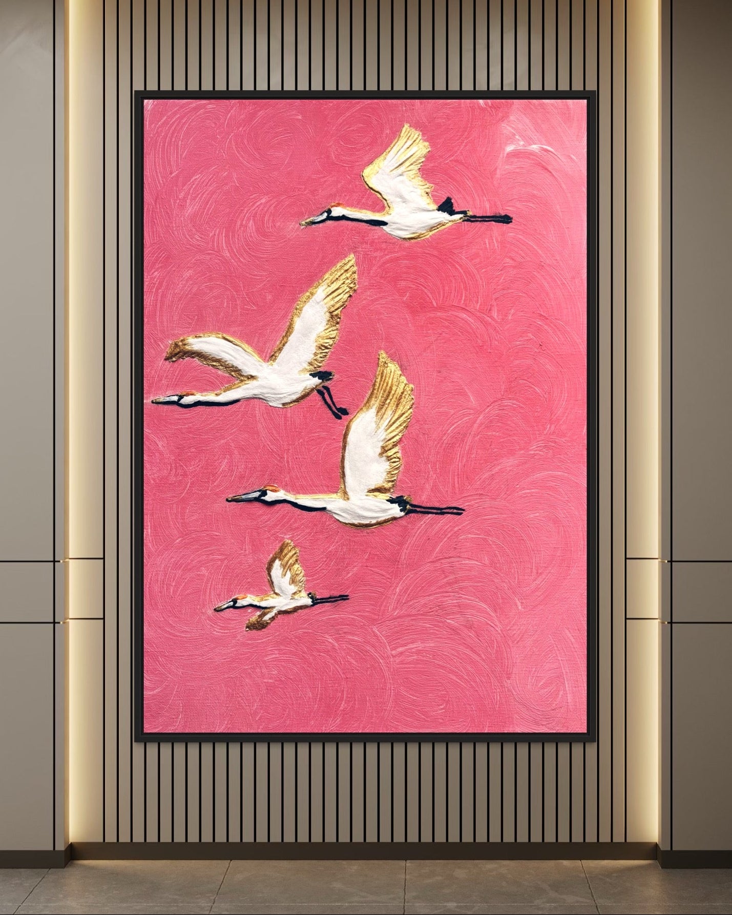 CRANES textured wall art in pink