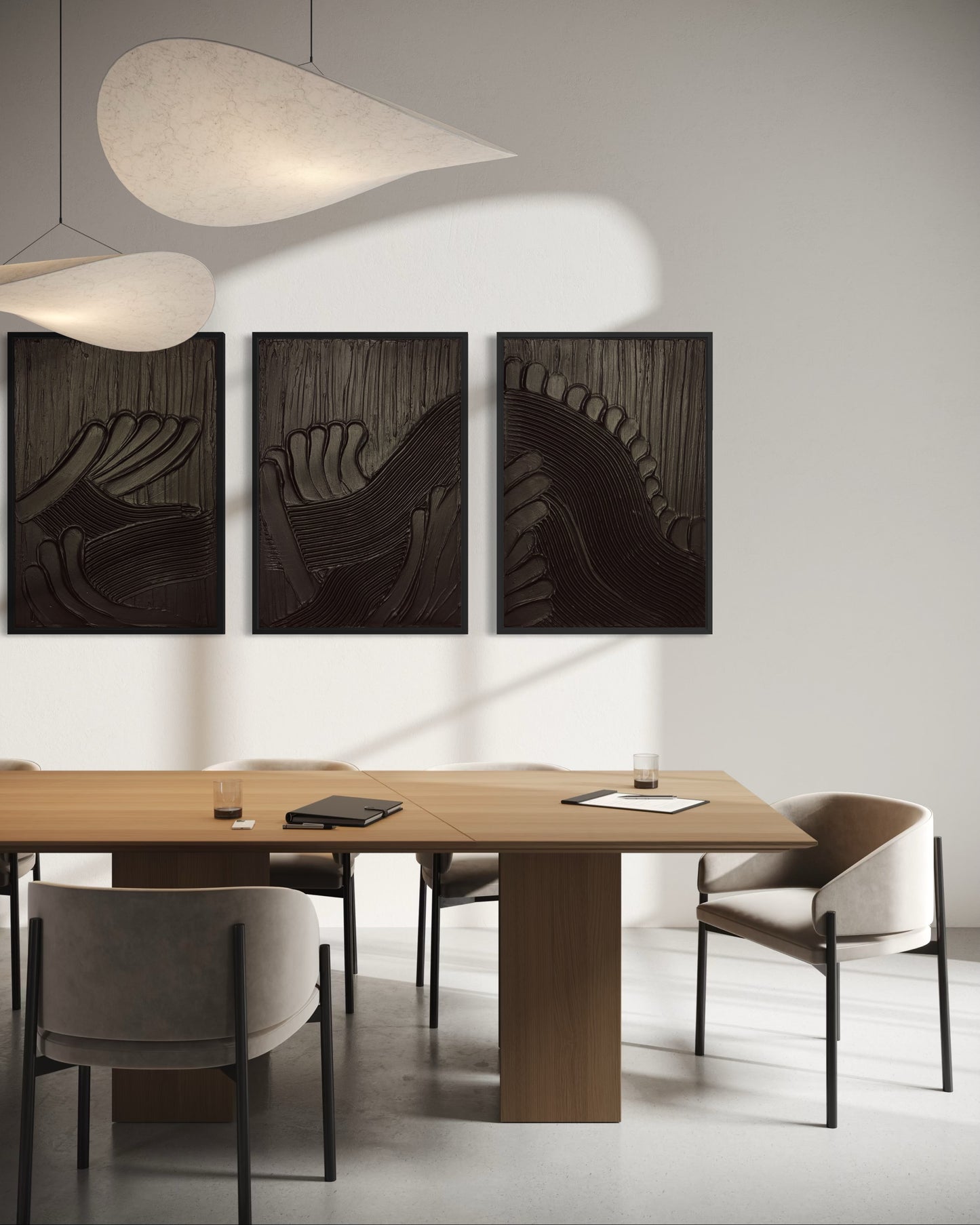 MAZU triptych – modern black abstract wall art on canvas