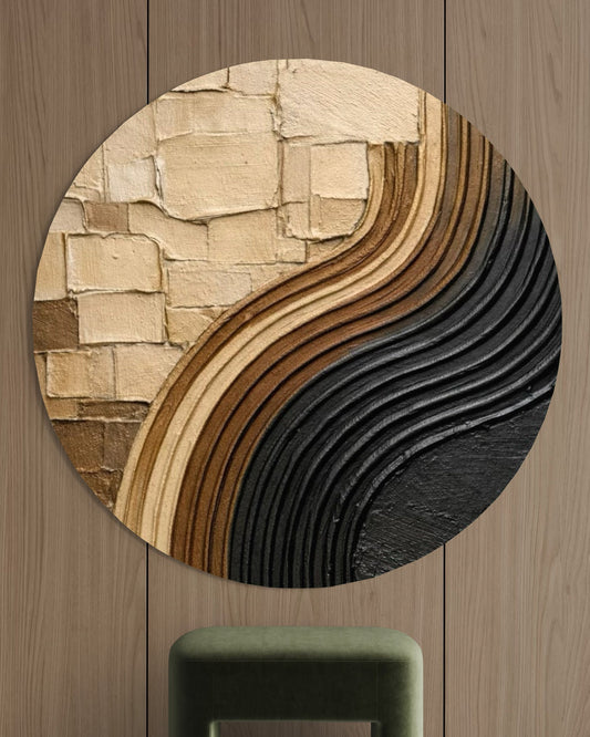 ARES round textured wall art in japandi style. 