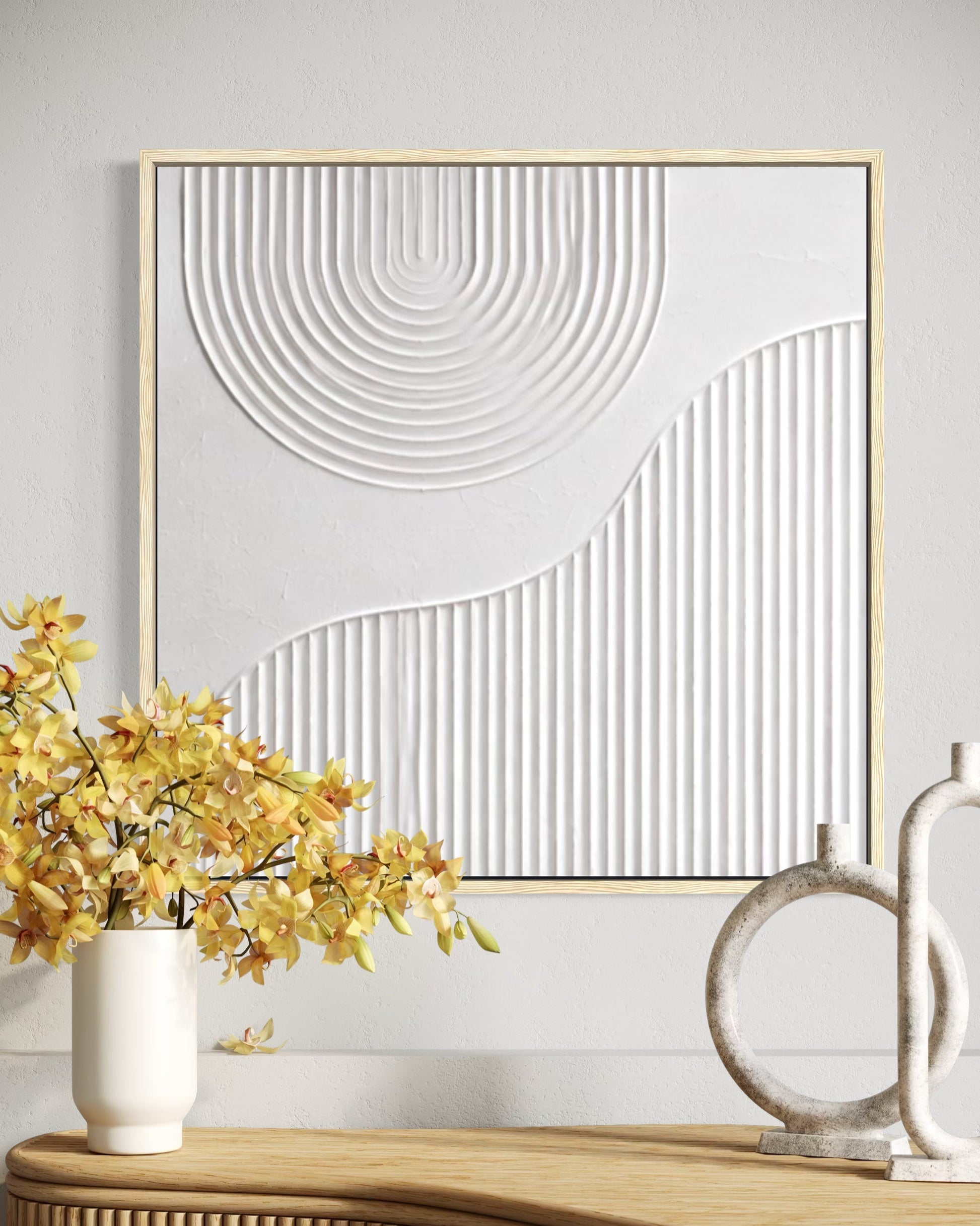 AETHER biały obraz strukturalny 3D z geometrycznymi łukami i wypukłymi liniami.