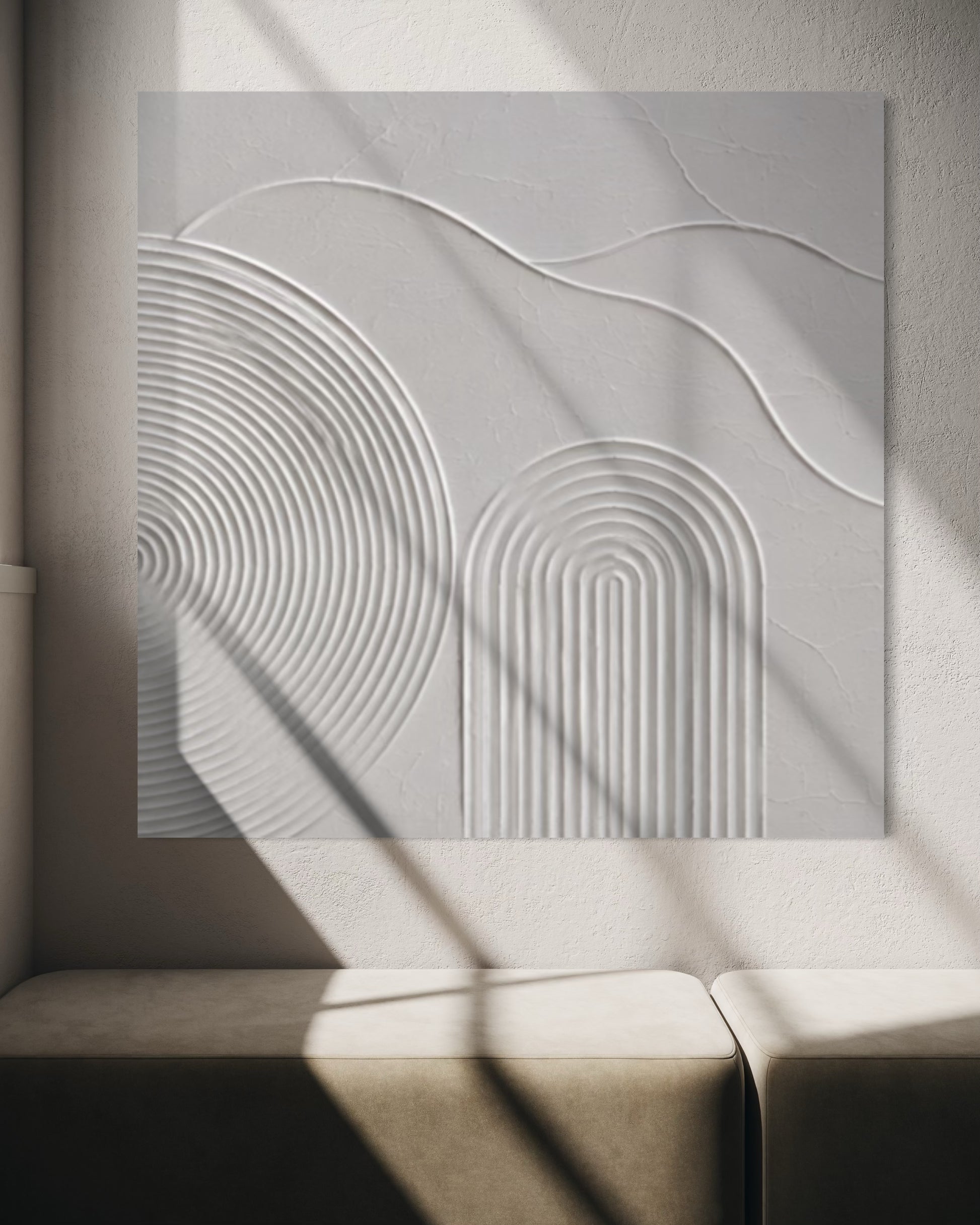 Minimalistyczny obraz na ścianę AETHER z trójwymiarową geometryczną strukturą.