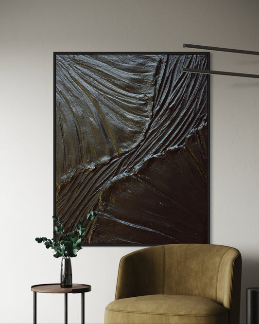 LILY black textured wall art with sculptural floral design