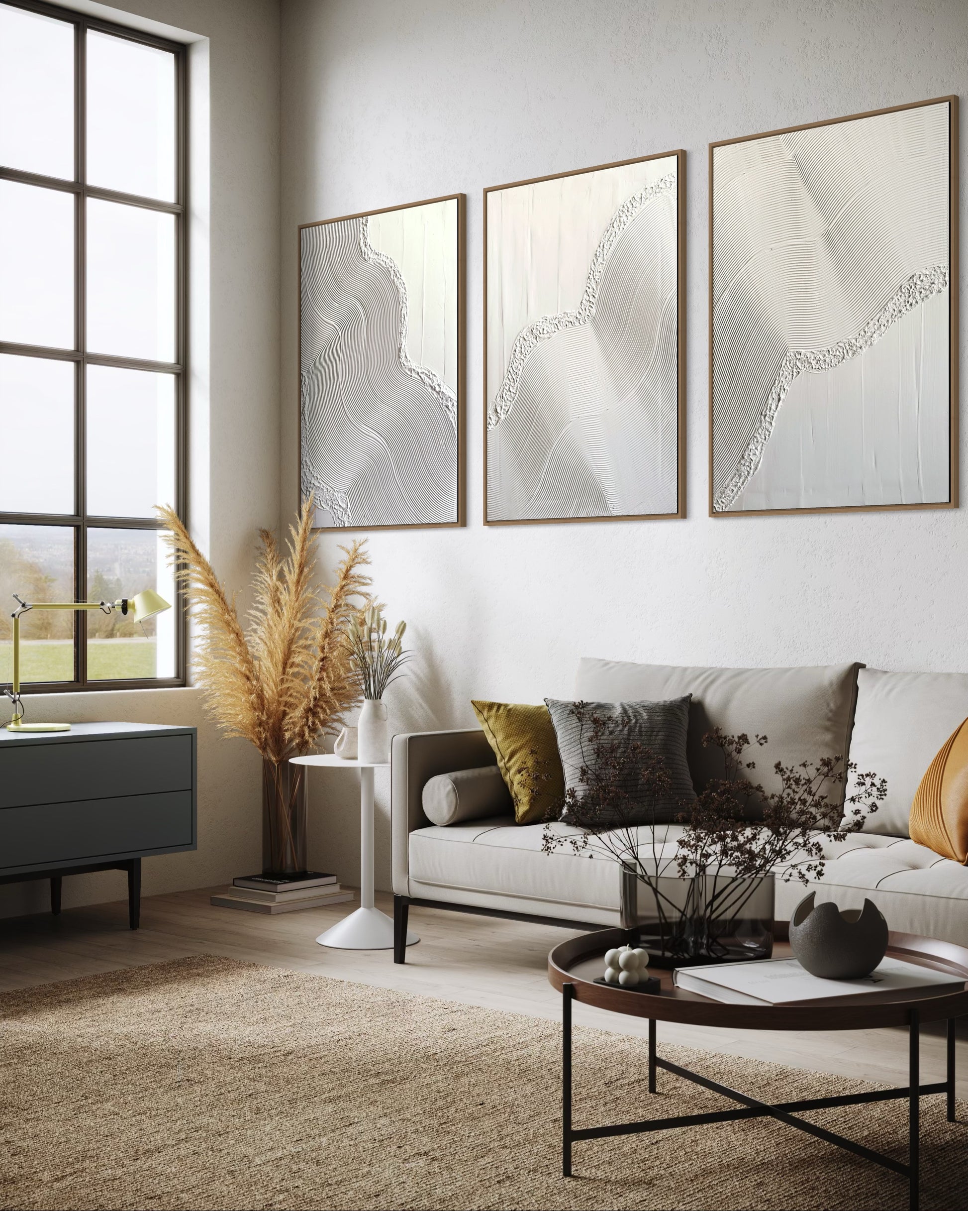 Modern 3D wall art set in white for Japandi or wabi-sabi interiors