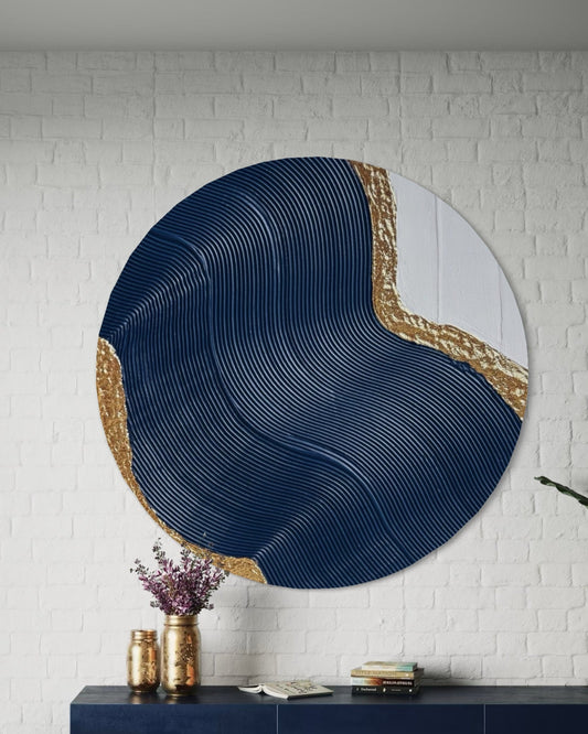 LOKI round textured wall art in navy blue