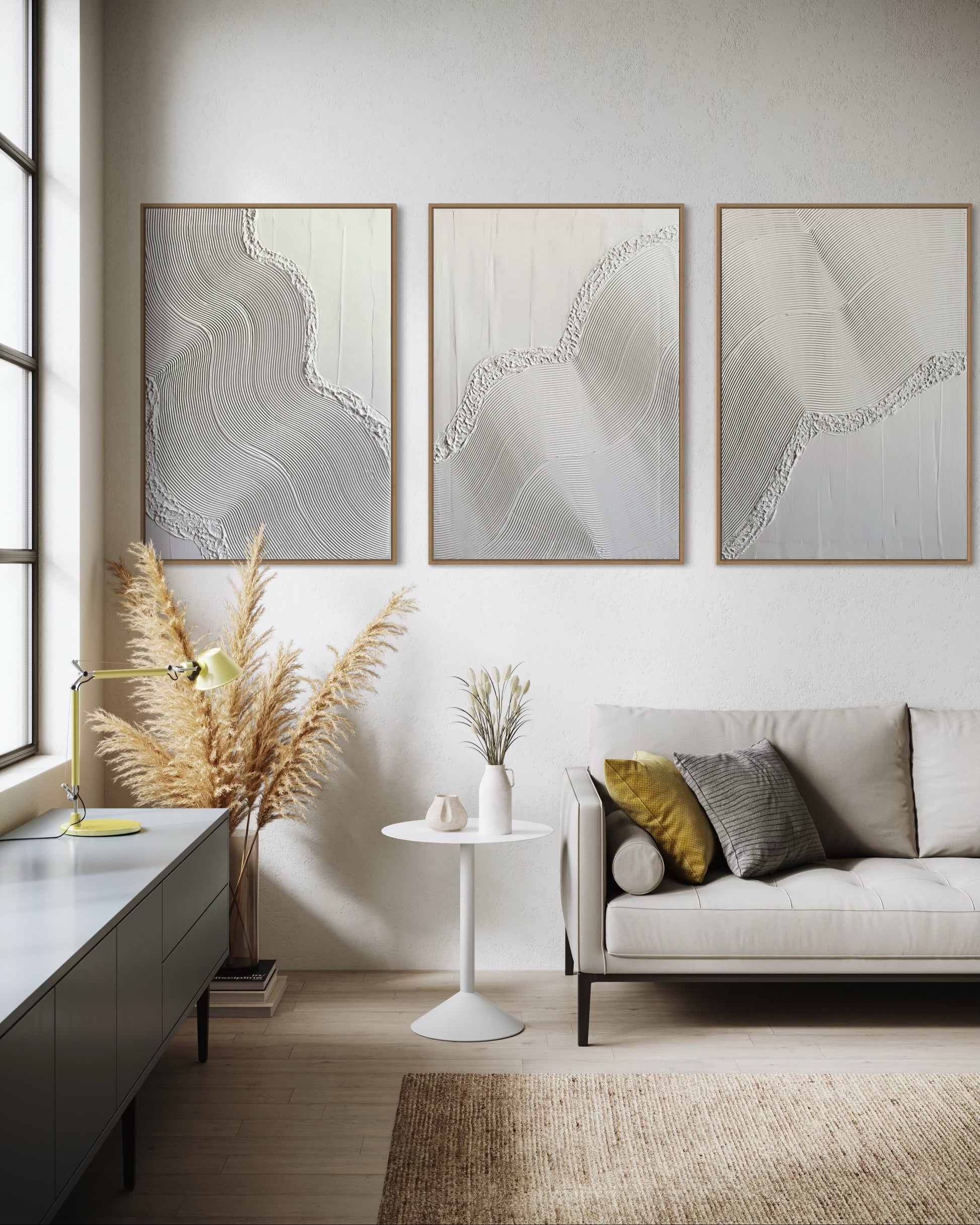 Organic modern white wall art with architectural texture