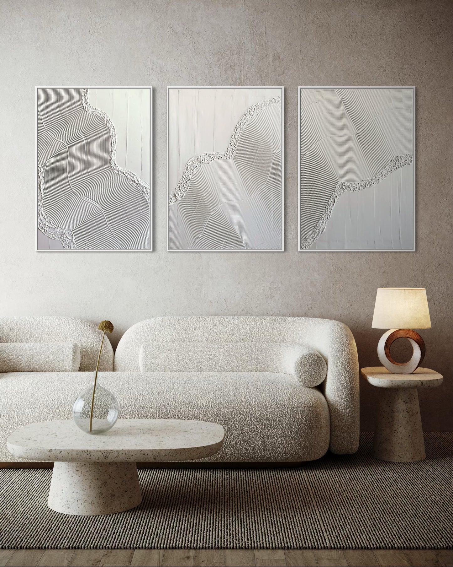 Sculptural wall panels in white for minimalist decor