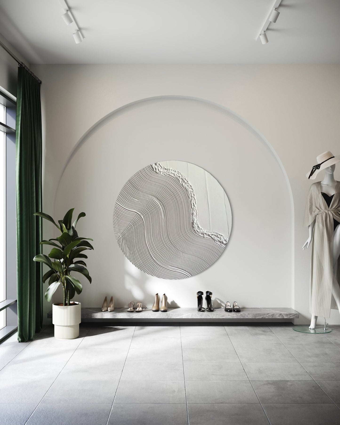 Wabi sabi inspired round textured canvas in white