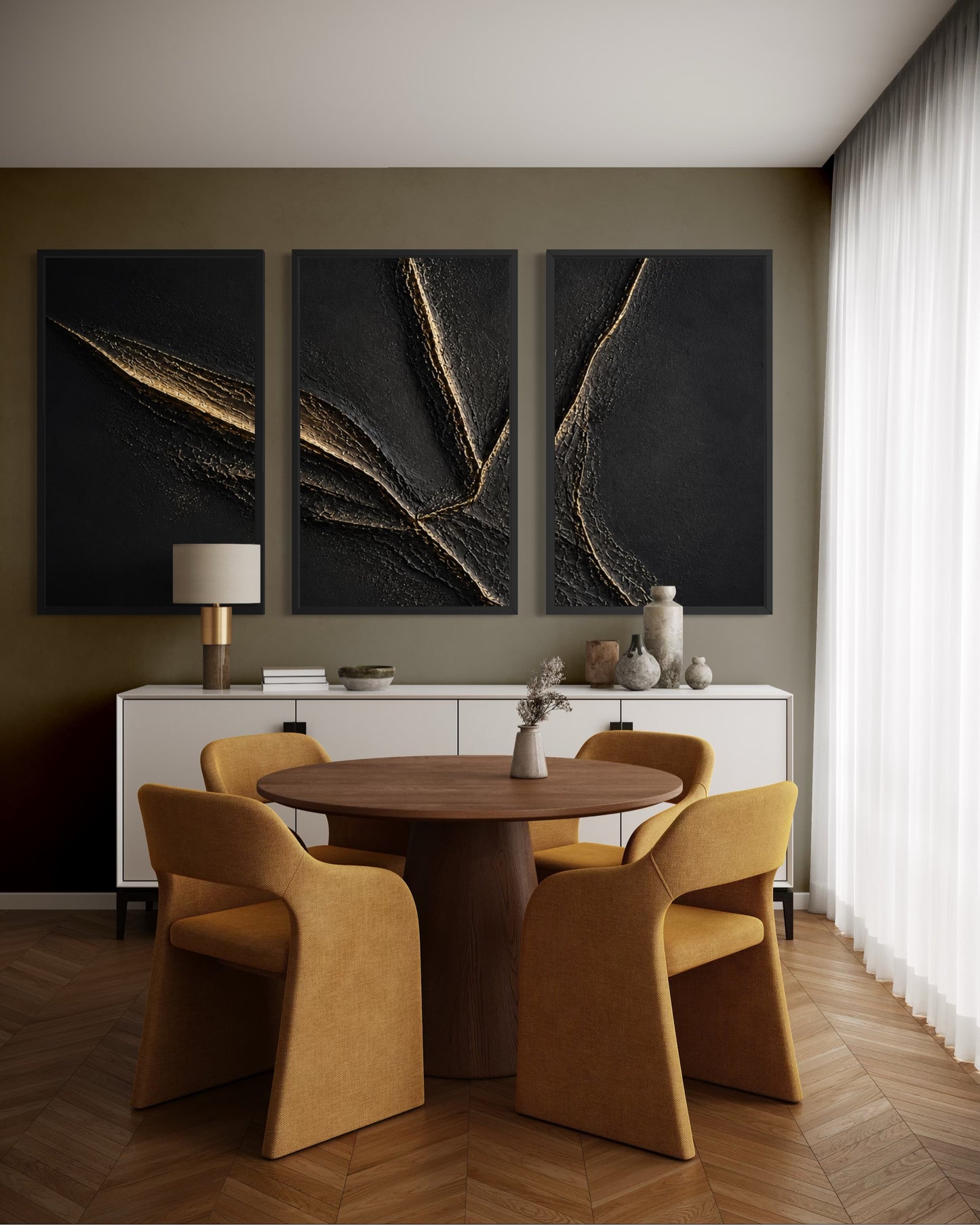 Set of 3 textured art, sculptural artwork