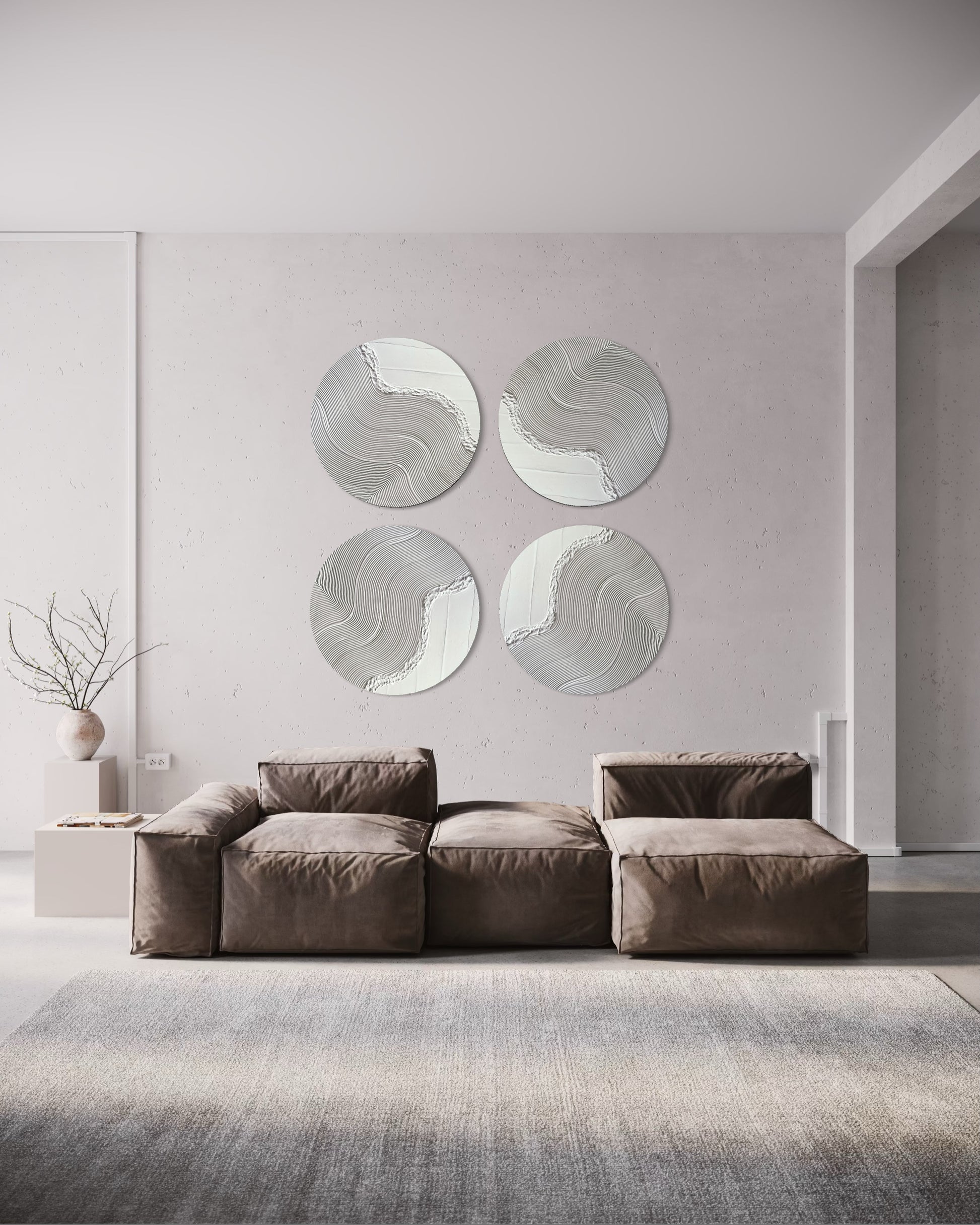 ręcznie wykonany obraz strukturalny
nowoczesna dekoracja ścienna
zestaw okrągłych obrazów
obraz 3D do salonu
minimalistyczna sztuka nowoczesna
dekoracja w stylu japandi
obraz z fakturą
ekskluzywna dekoracja wnętrz
dekoracja ścienna premium
designerski obraz na ścianę