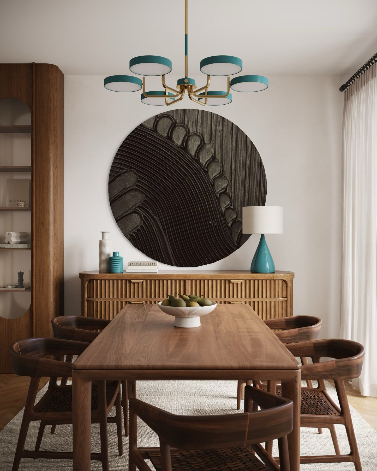 Okrągły obraz strukturalny MAZU w czerni inspirowany minimalizmem