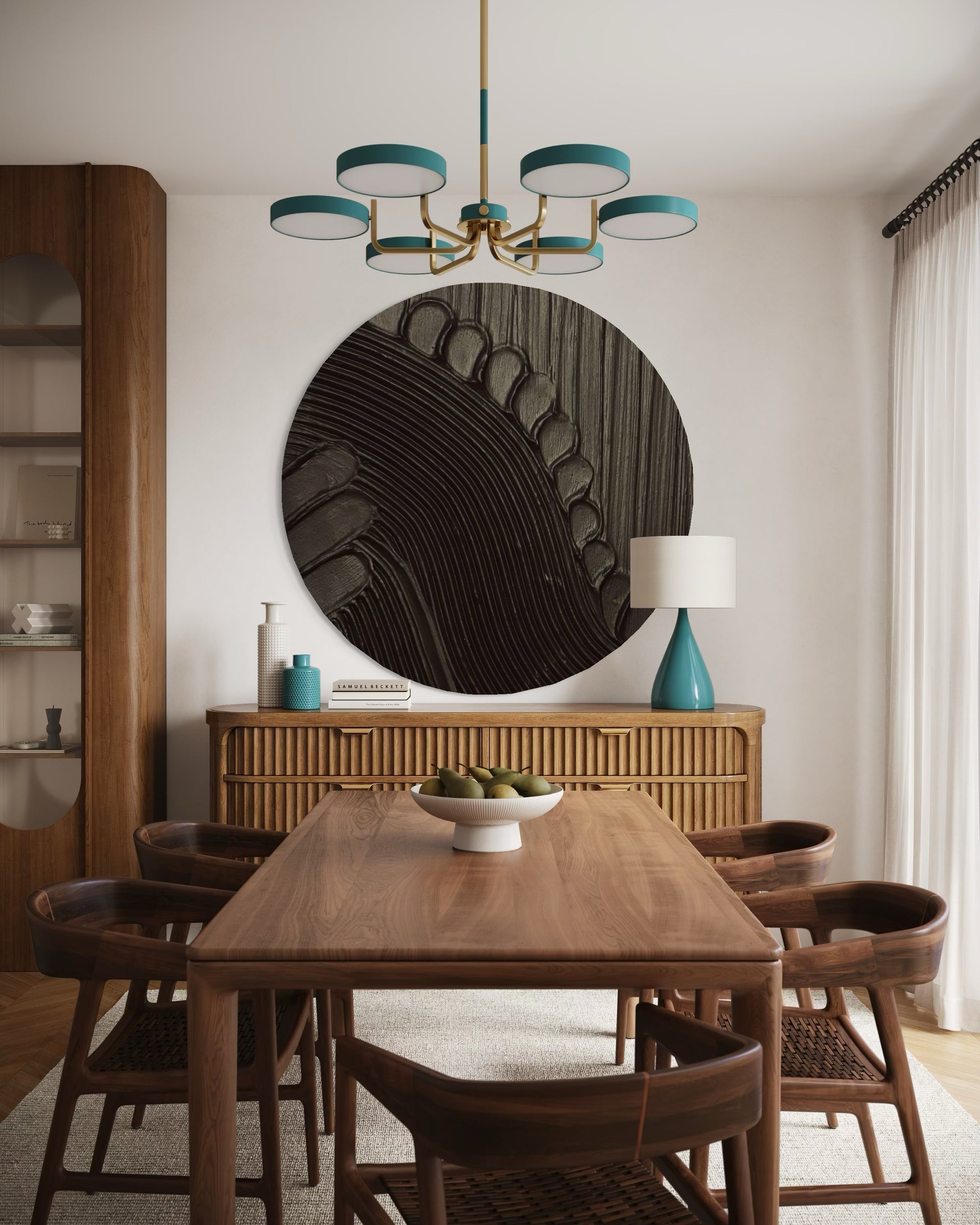 Okrągły obraz strukturalny MAZU w czerni inspirowany minimalizmem