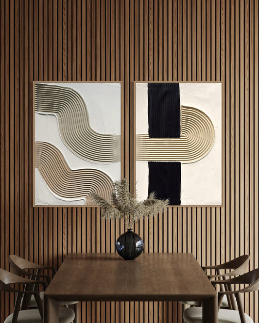 NUIT set of 2 textured wall art in white, beige, and black with arch design