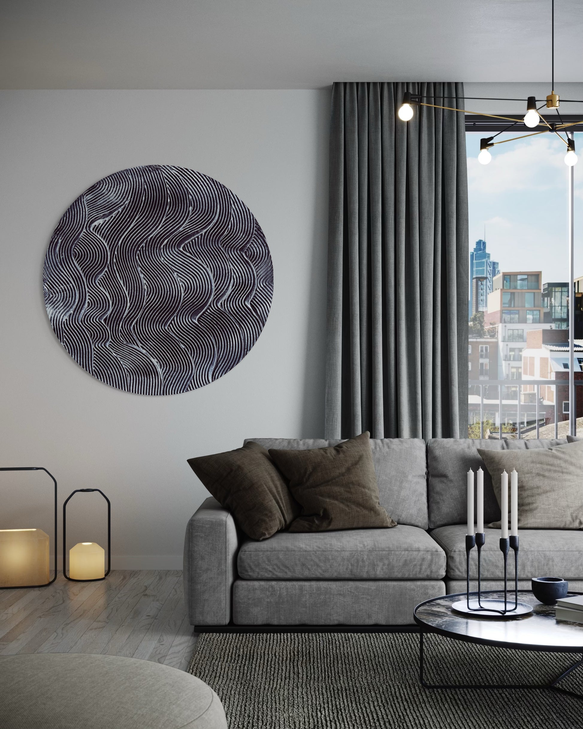 Black and silver round textured wall art
Mystical waves design abstract painting
Handcrafted 3D cosmic-inspired artwork
Modern monochrome wall decor
Circular abstract silver and black art
Statement round canvas with texture
No-frame modern wall art piece
Celestial-inspired home decor
Handmade black and silver textured painting
Elegant contemporary wall art with metallic details