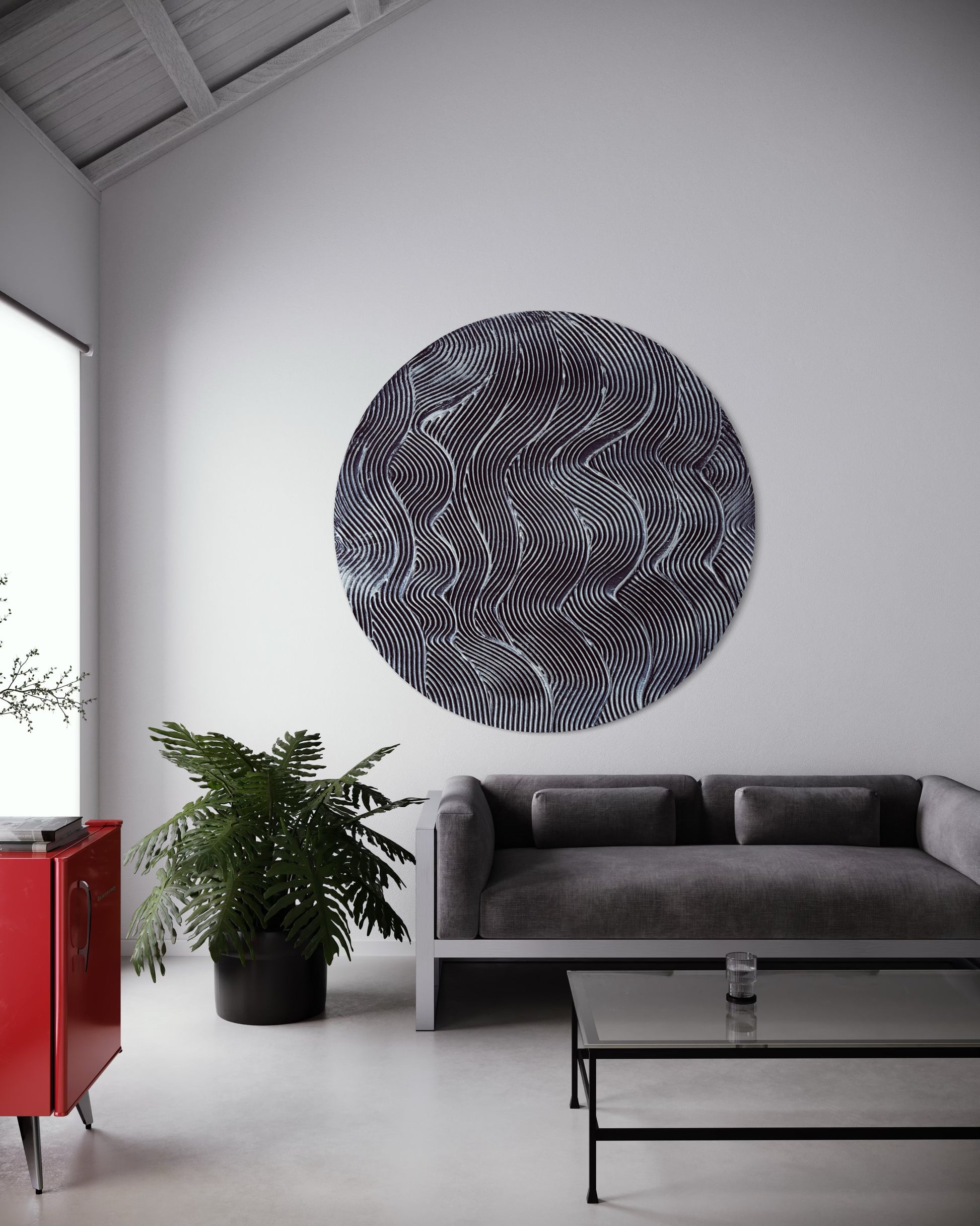 Black and silver round textured wall art
Mystical waves design abstract painting
Handcrafted 3D cosmic-inspired artwork
Modern monochrome wall decor
Circular abstract silver and black art
Statement round canvas with texture
No-frame modern wall art piece
Celestial-inspired home decor
Handmade black and silver textured painting
Elegant contemporary wall art with metallic details
