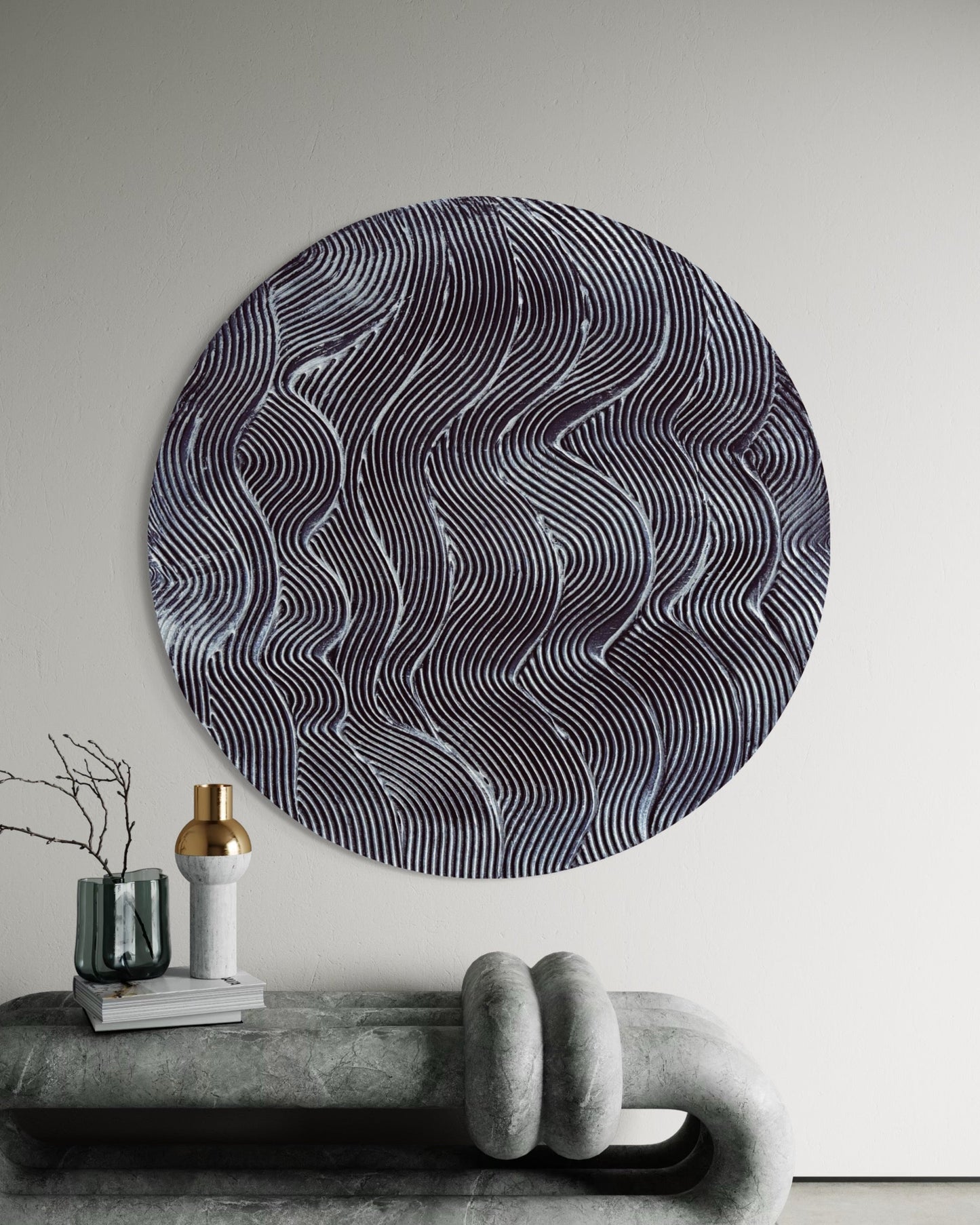 Black and silver round textured wall art
Mystical waves design abstract painting
Handcrafted 3D cosmic-inspired artwork
Modern monochrome wall decor
Circular abstract silver and black art
Statement round canvas with texture
No-frame modern wall art piece
Celestial-inspired home decor
Handmade black and silver textured painting
Elegant contemporary wall art with metallic details
