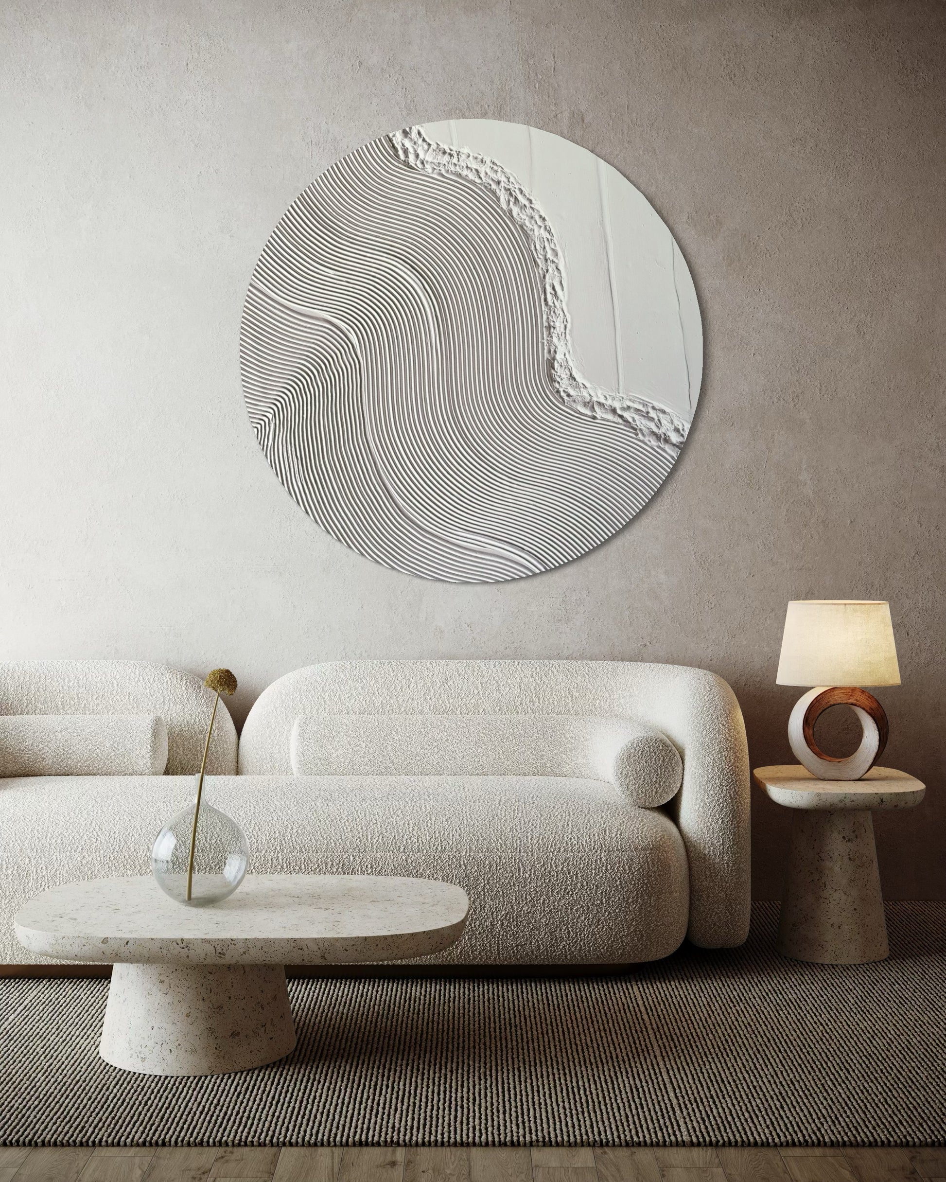 White round 3D wall decor with flowing organic design