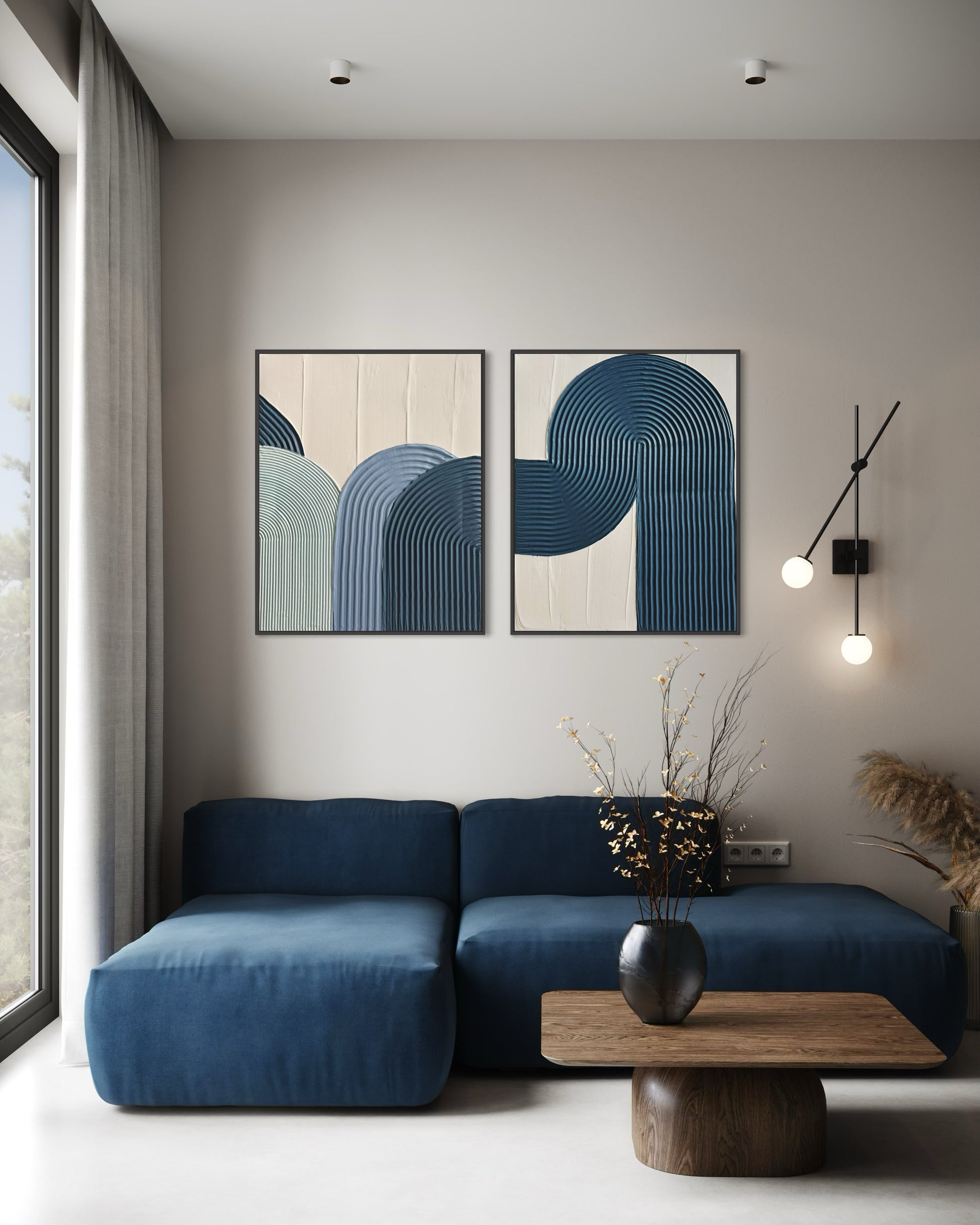 3D abstract arch wall art set in ocean-inspired color palette