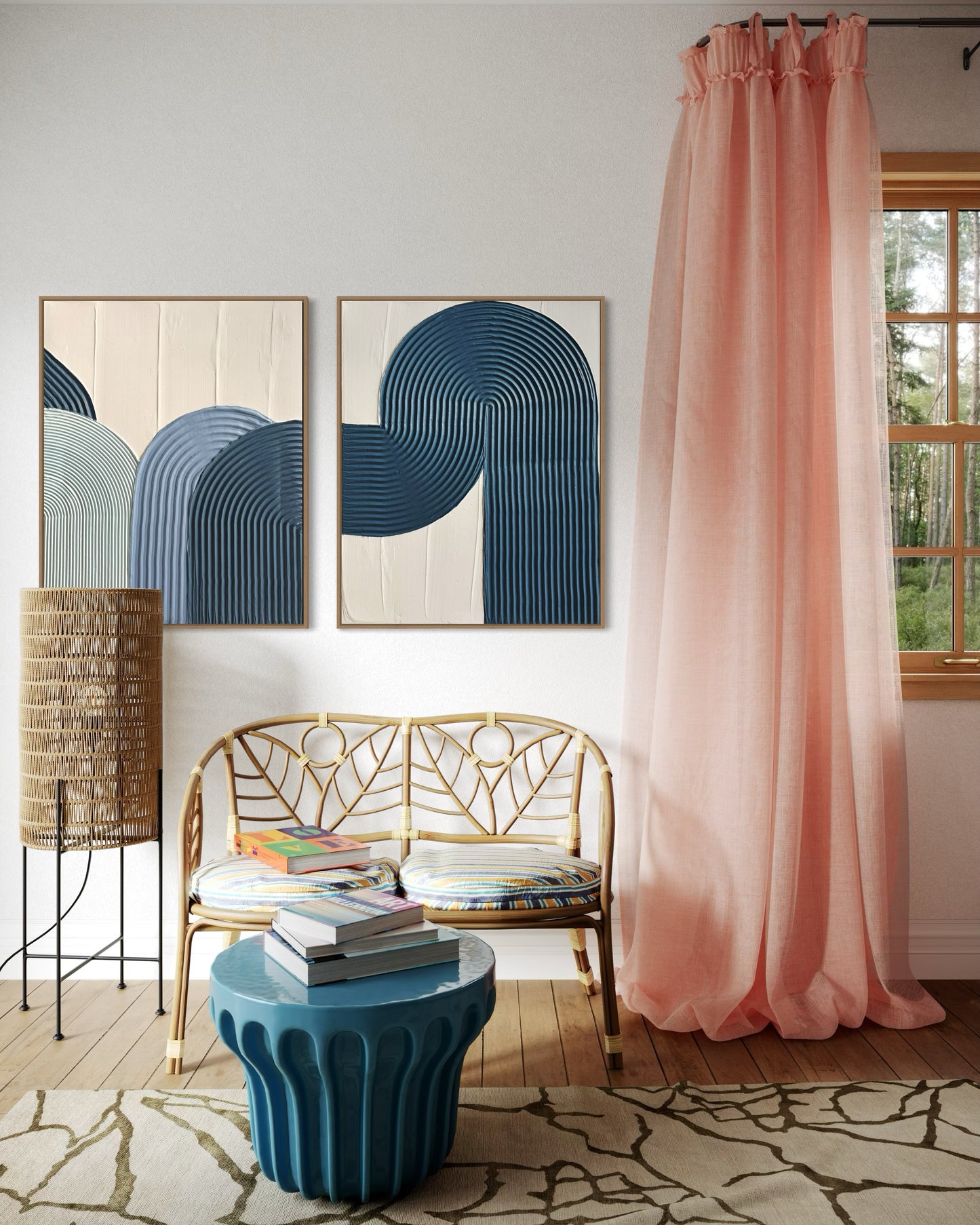 Textured canvas wall decor set with calming arch patterns in blue tones