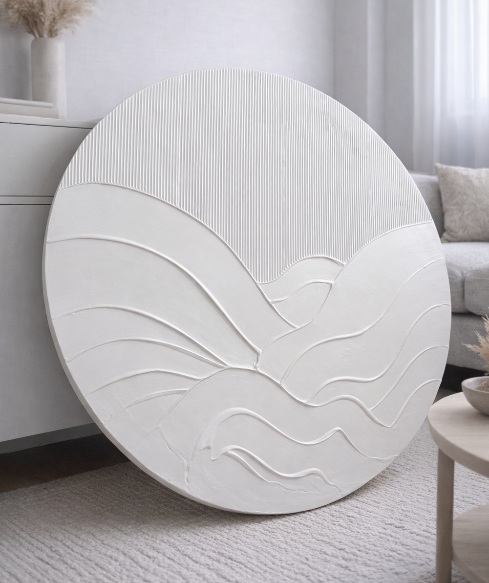 Round white textured wall art 3D abstract modern all decor 