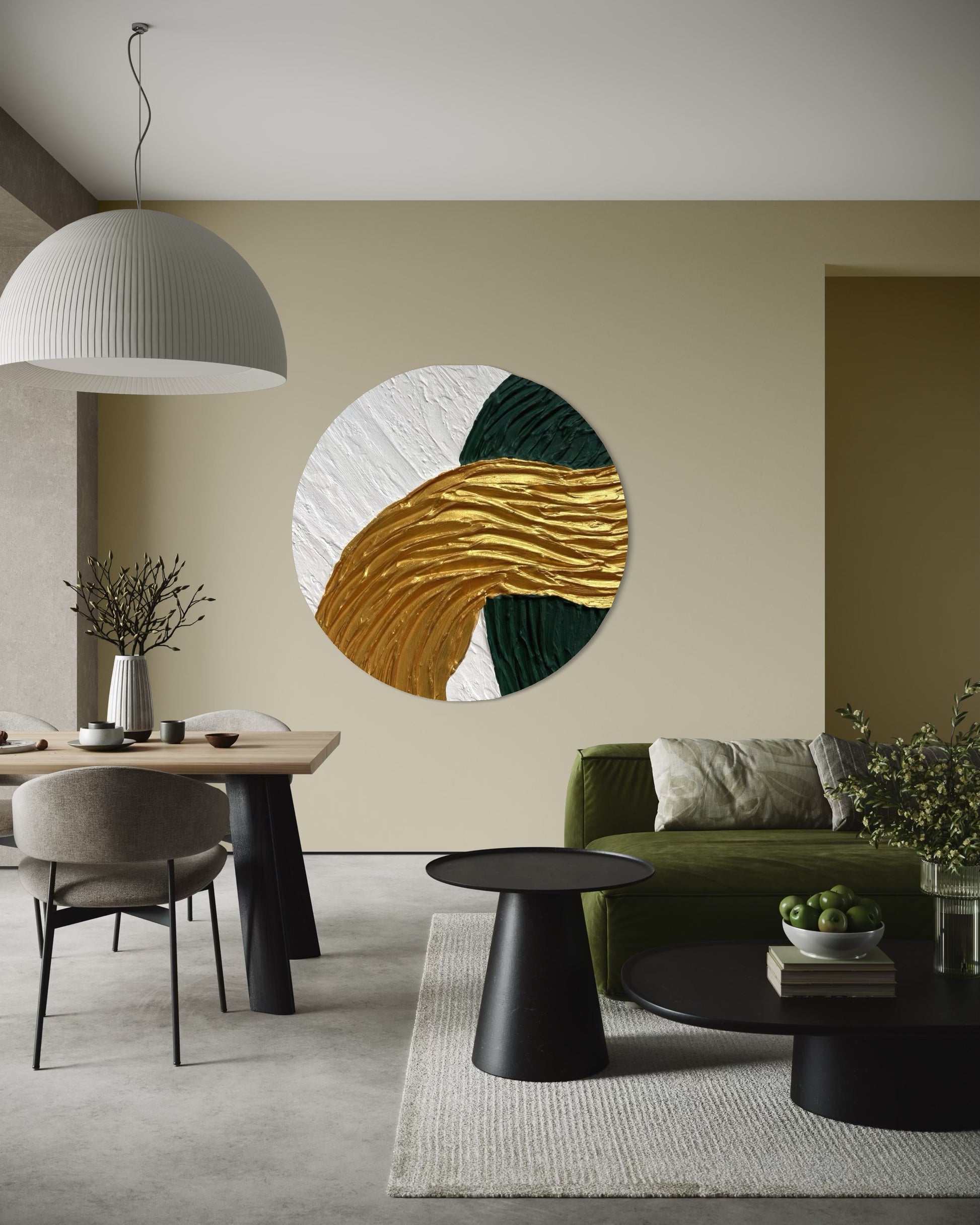 Okrągły obraz do salonu strukturalny ATEN jako elegancka dekoracja ścienna 