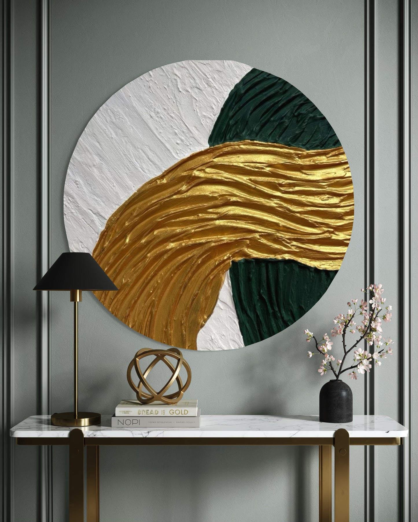 Minimalistyczny obraz ATEN w jasnej kolorystyce prezentowany w nowoczesnym wnętrzu