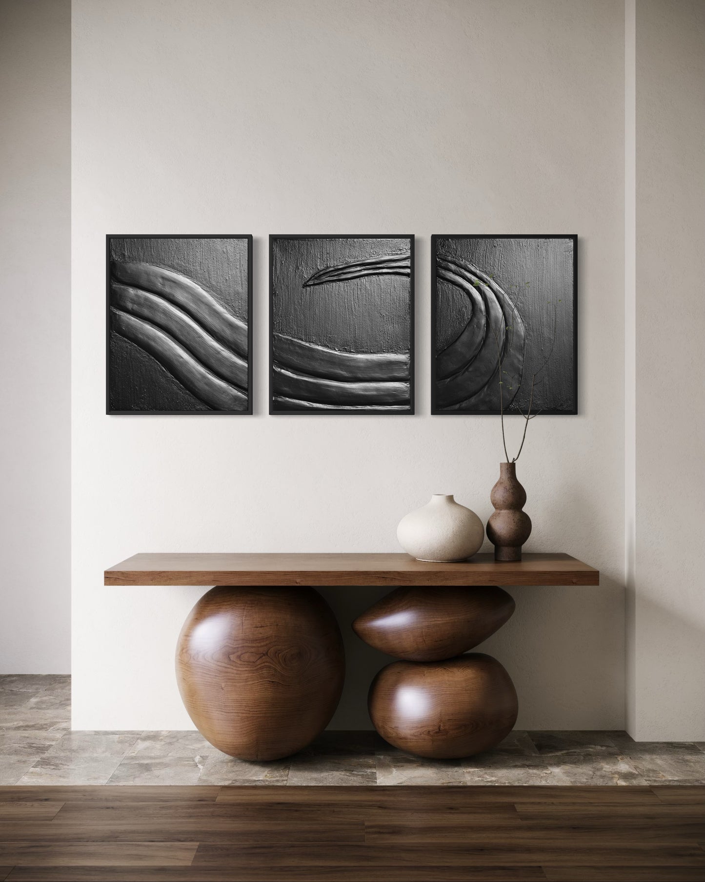 Tryptyk TRITON w czerni z widoczną strukturą i motywem falującej linii