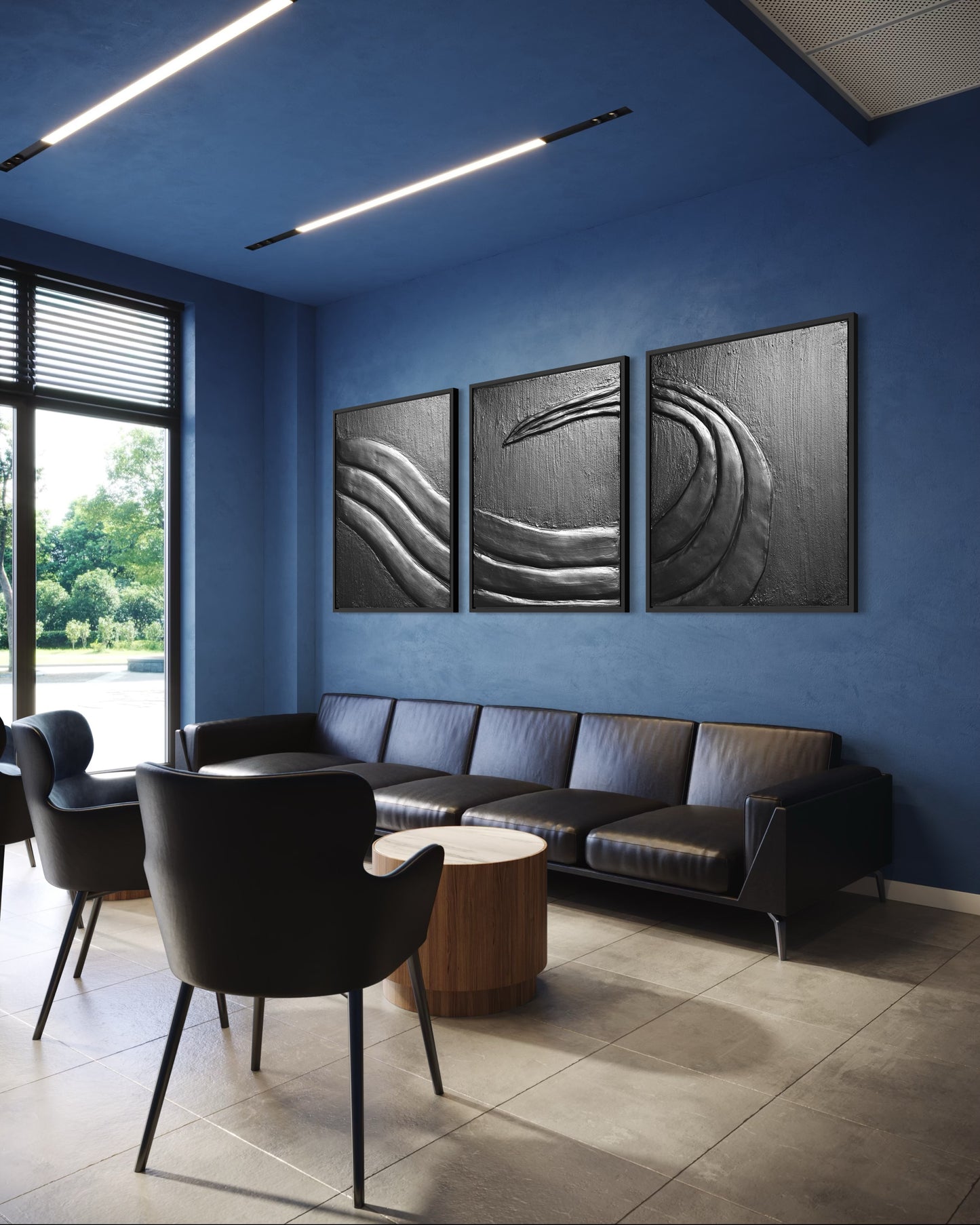 Detal faktury czarnego obrazu strukturalnego TRITON ukazujący głębię powierzchni